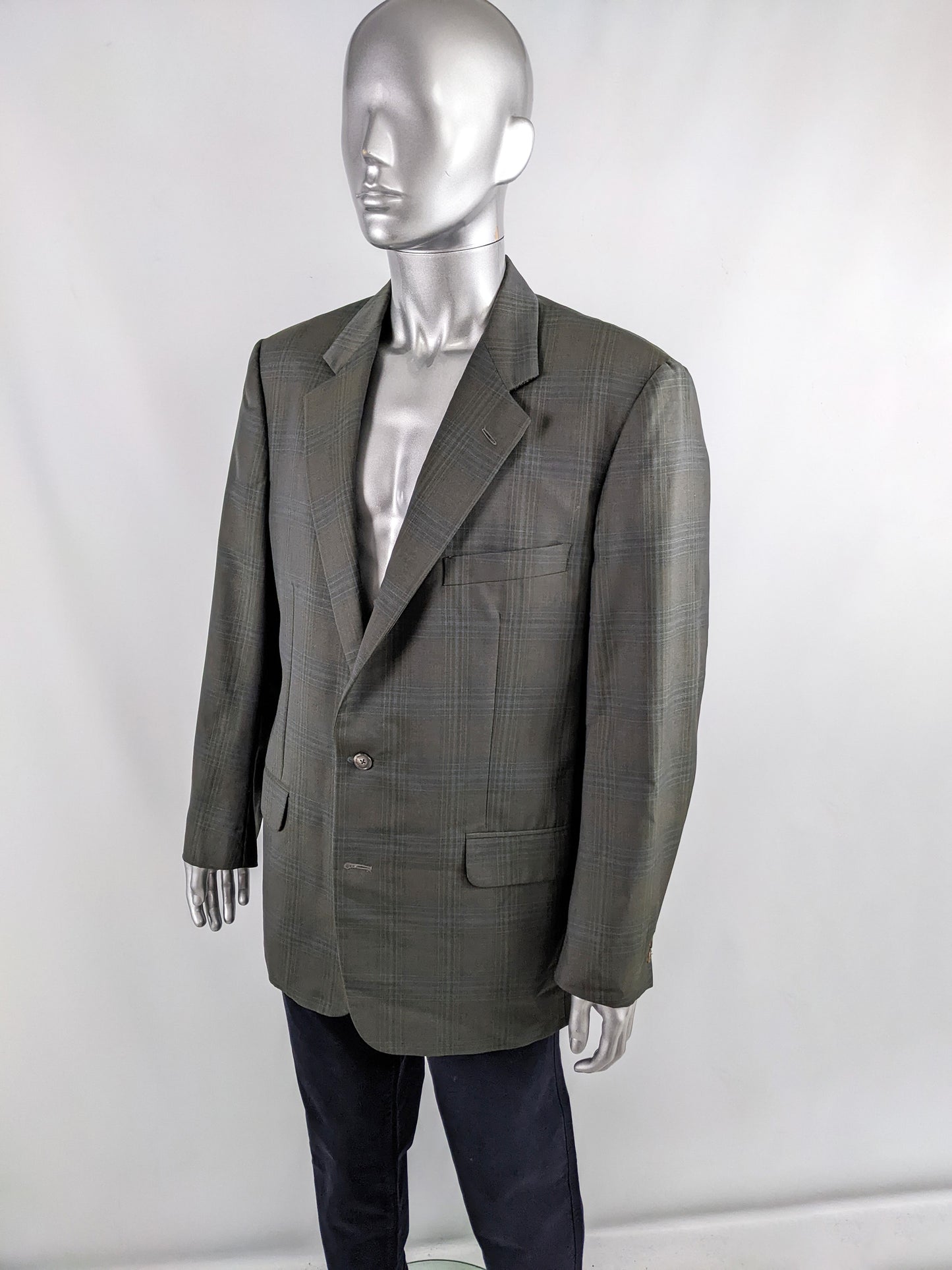 Corneliani Vintage Mens Green Checked Blazer, 1980s