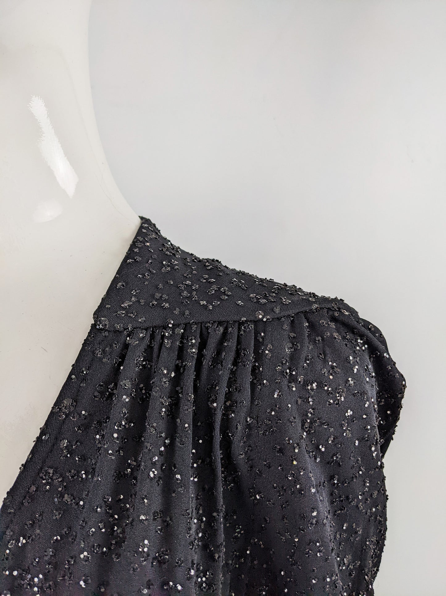 Frank Usher Vintage Black Sequin Glitter Effect Evening Dress, 1980s