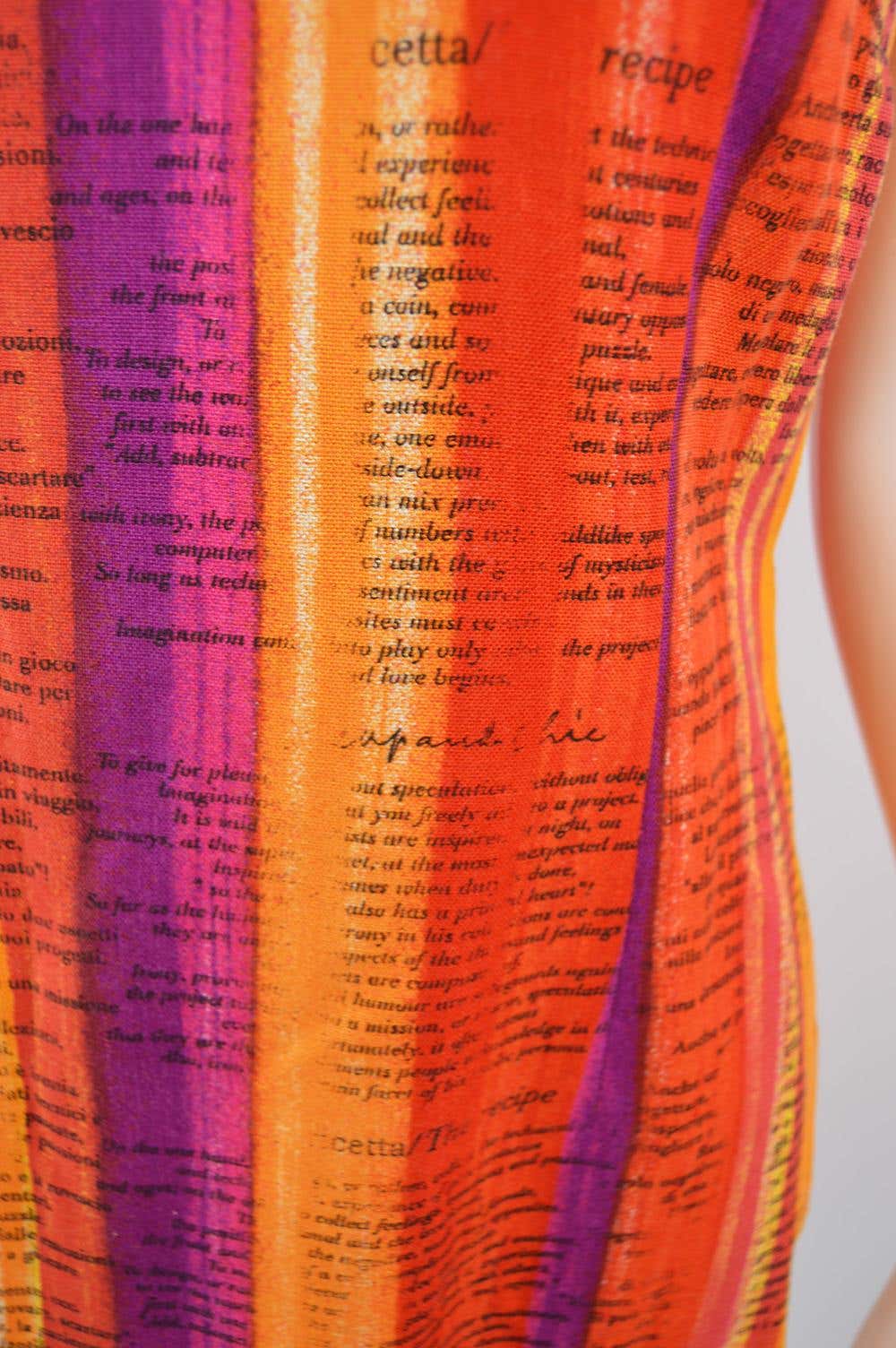 Moschino Vintage Cookbook Print Orange & Purple Shift Dress, 1990s