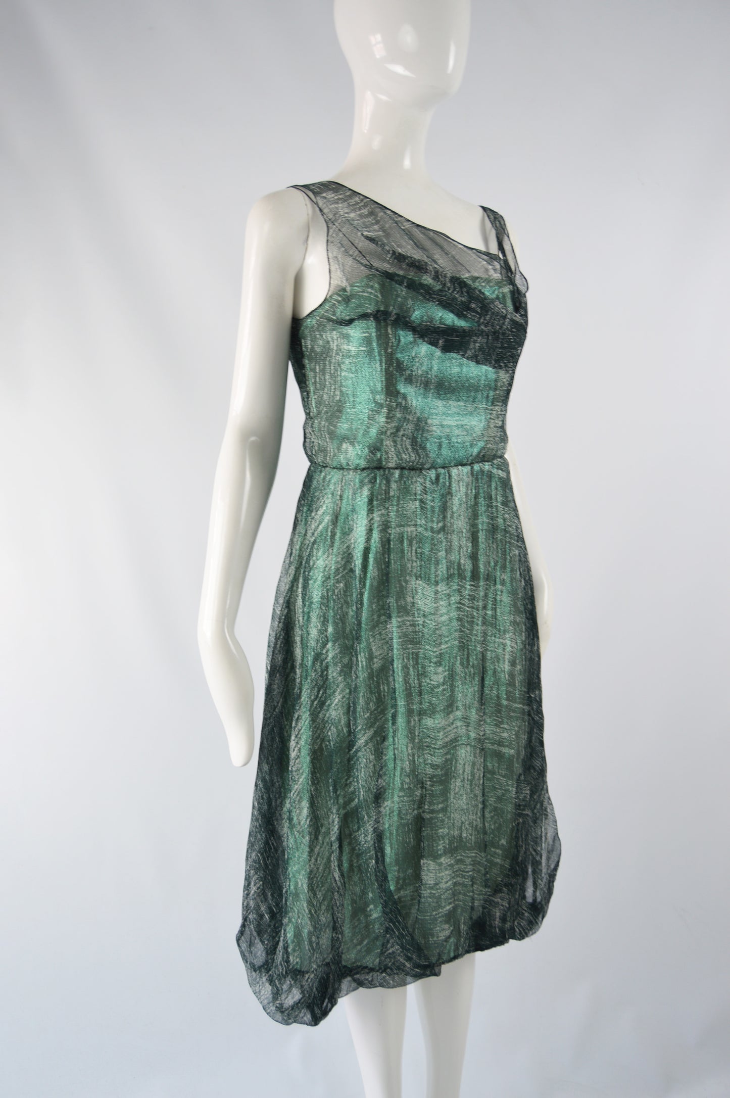 Vintage Metallic Green Bubble Hem Evening Dress, A/W 2004