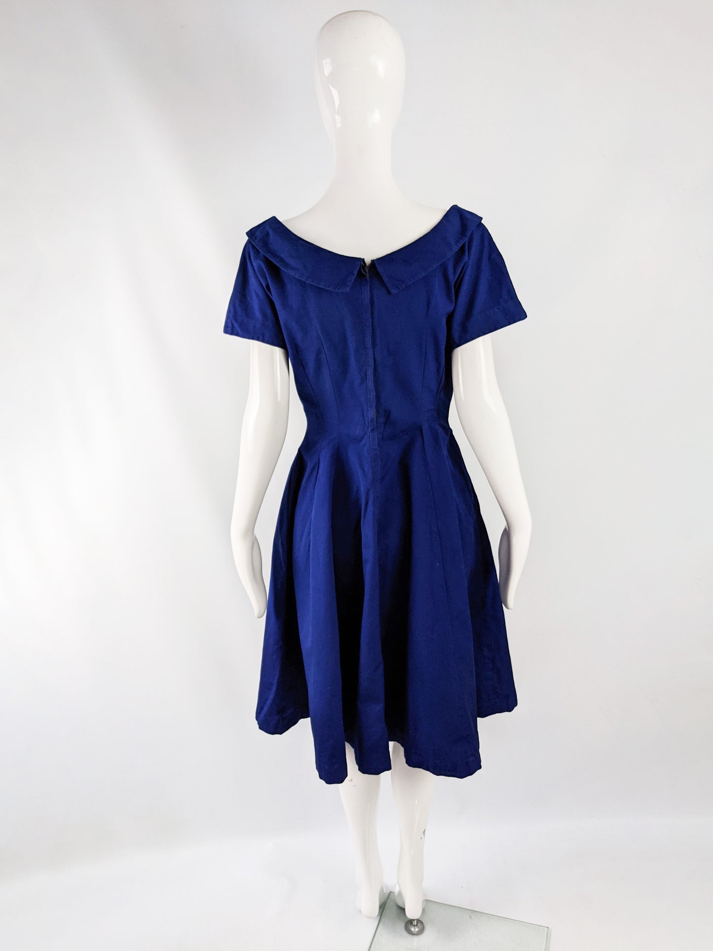 Vintage Dark Blue Short Sleeve Fit & Flare Dress, 1950s