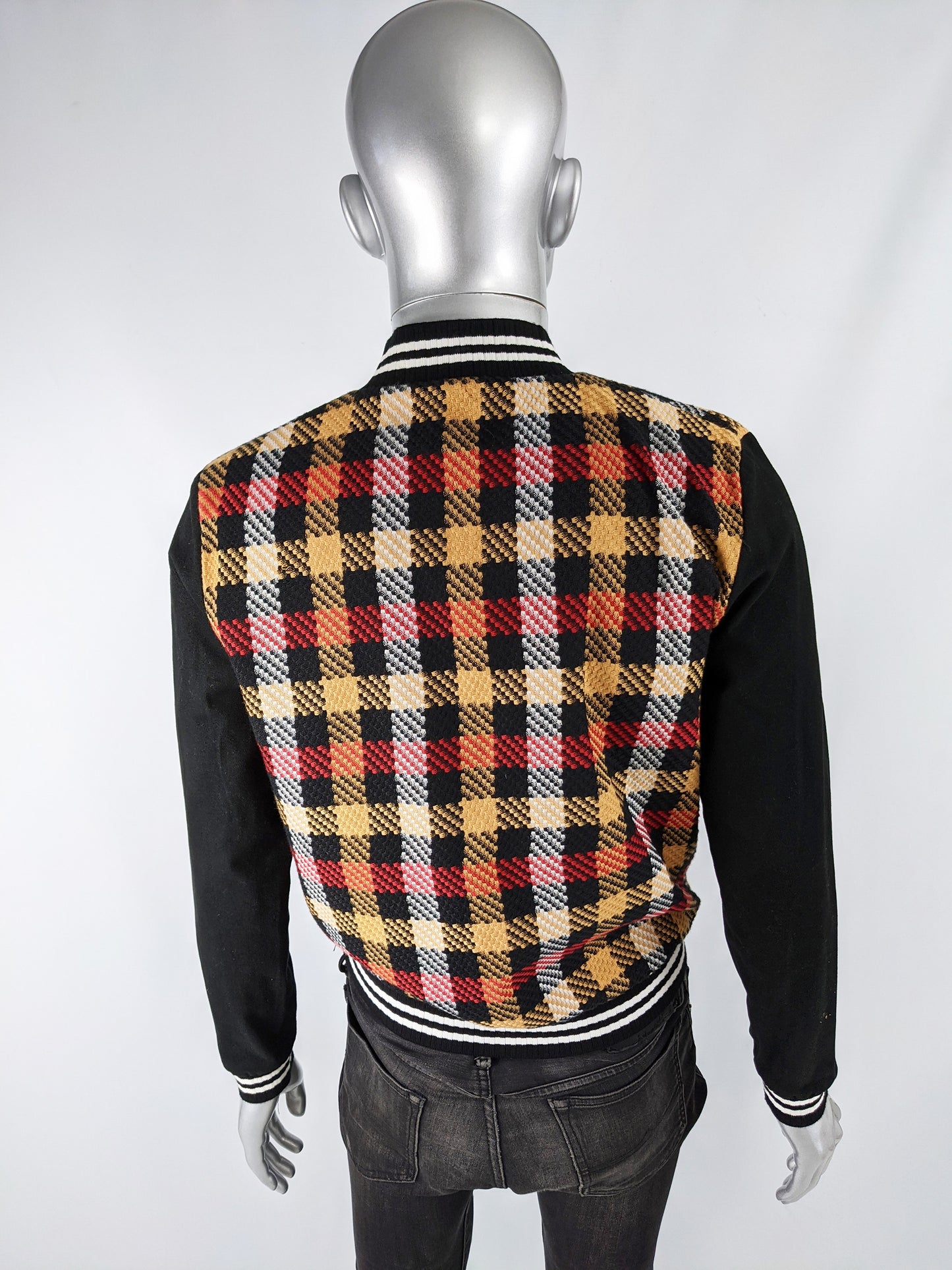 Mens Vintage Checked Embroidered Bomber Jacket, 2000s
