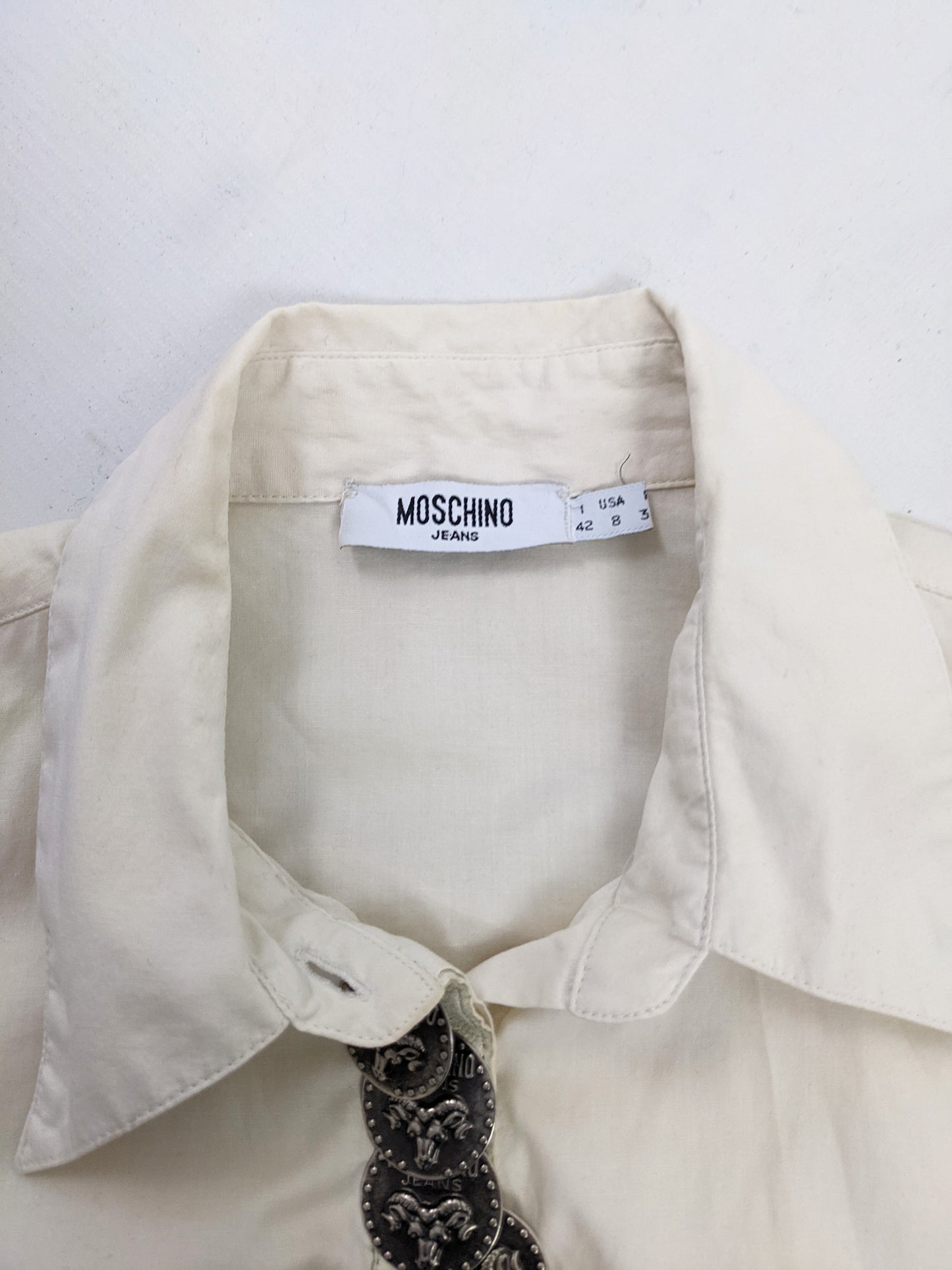 Moschino Vintage Cream Stretch Cotton Western Shirt, 1990s