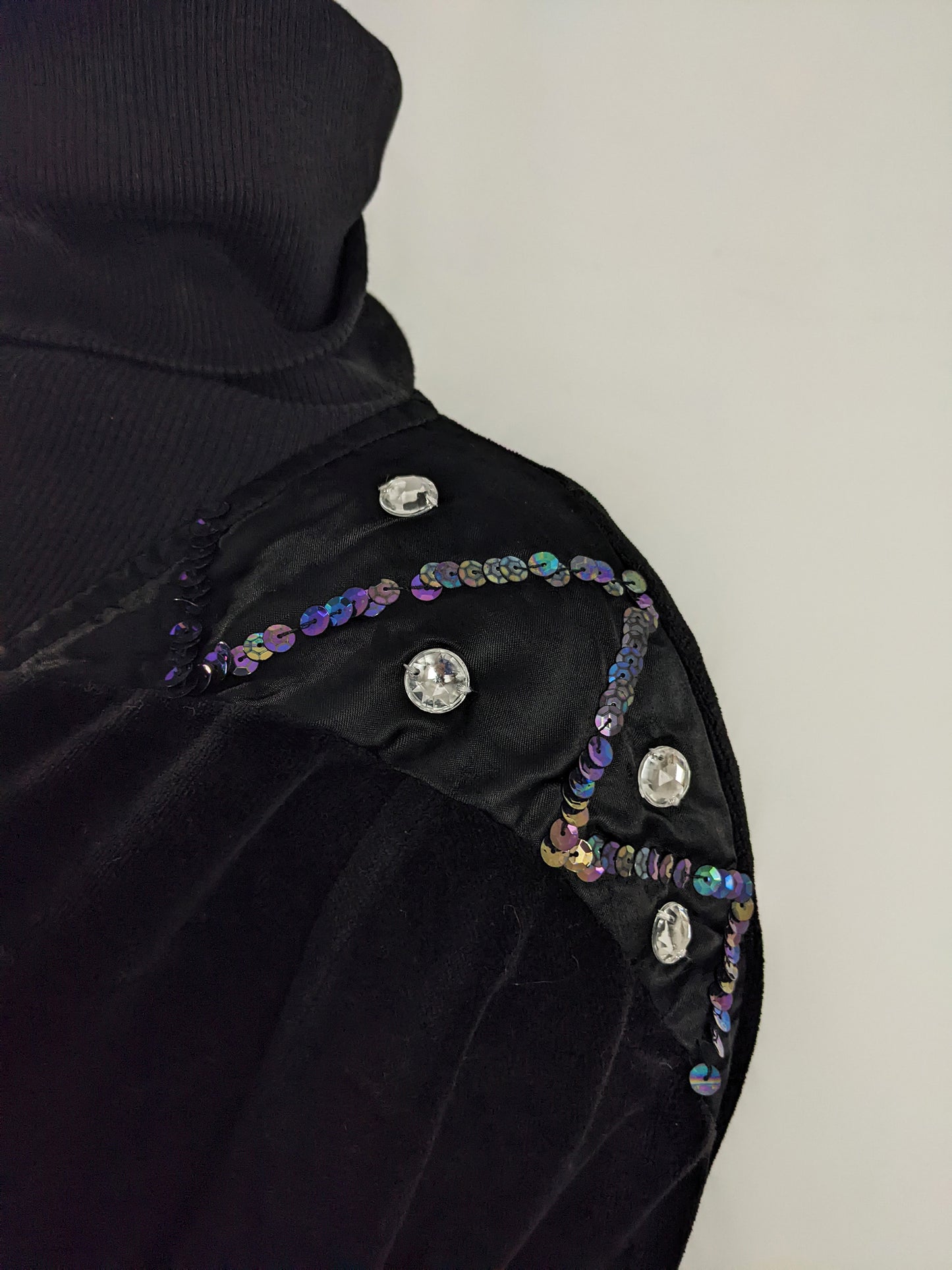 Vintage Black Velour Beaded Oversized Party Dress, 1980s