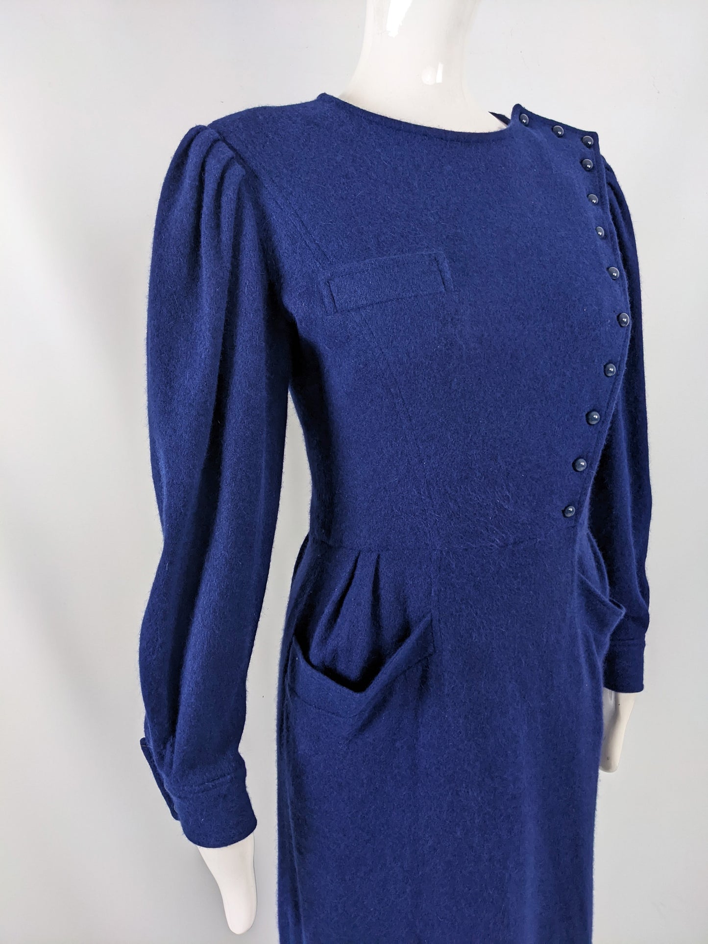 Emanuel Ungaro Vintage 1980s Blue Wool & Angora Dress