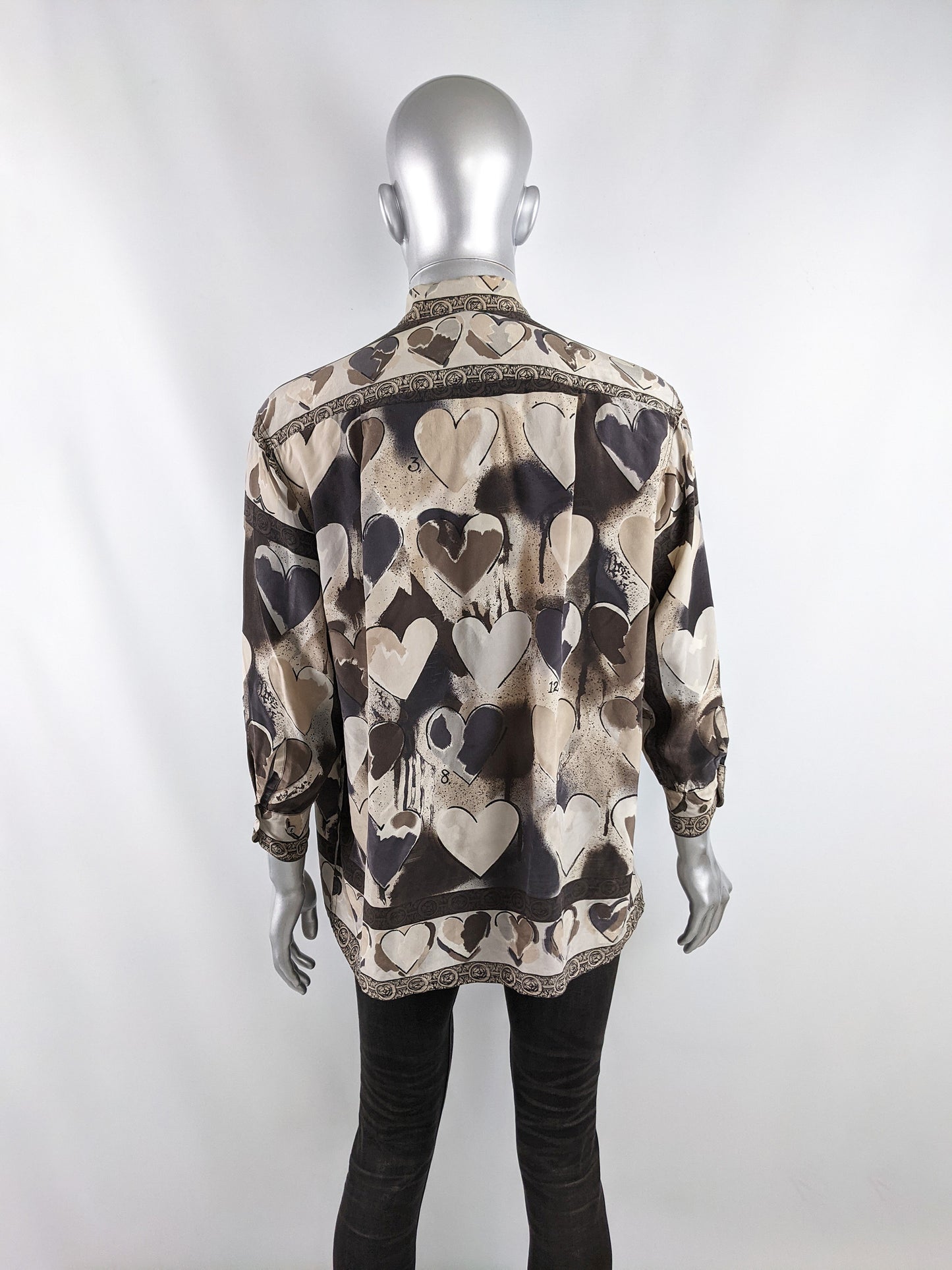 Joseph Mens Vintage Love Heart Print Pure Silk Shirt, 1980s