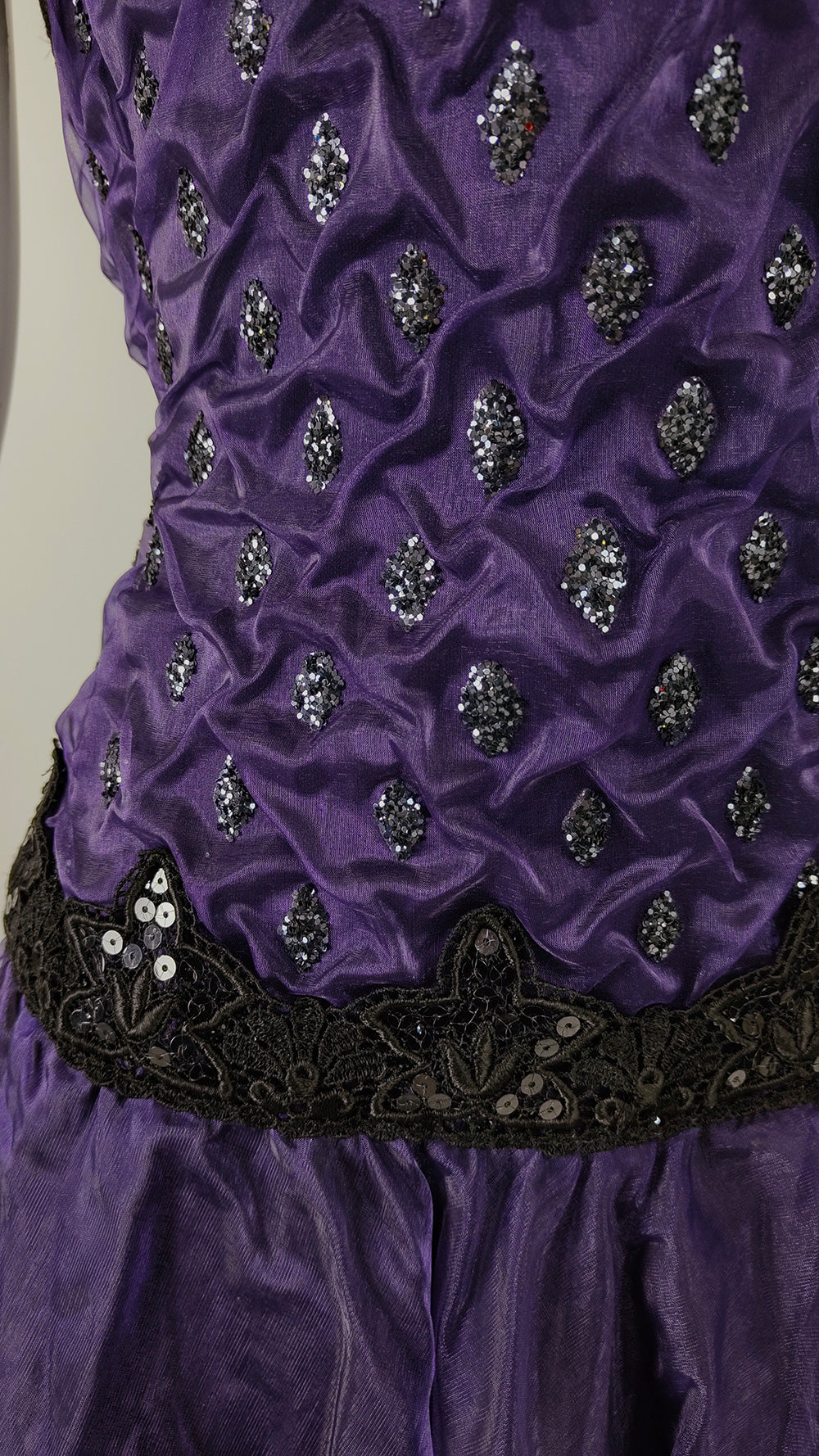 Terence Nolder Vintage Purple Organza Sequin Evening Dress, 1980s