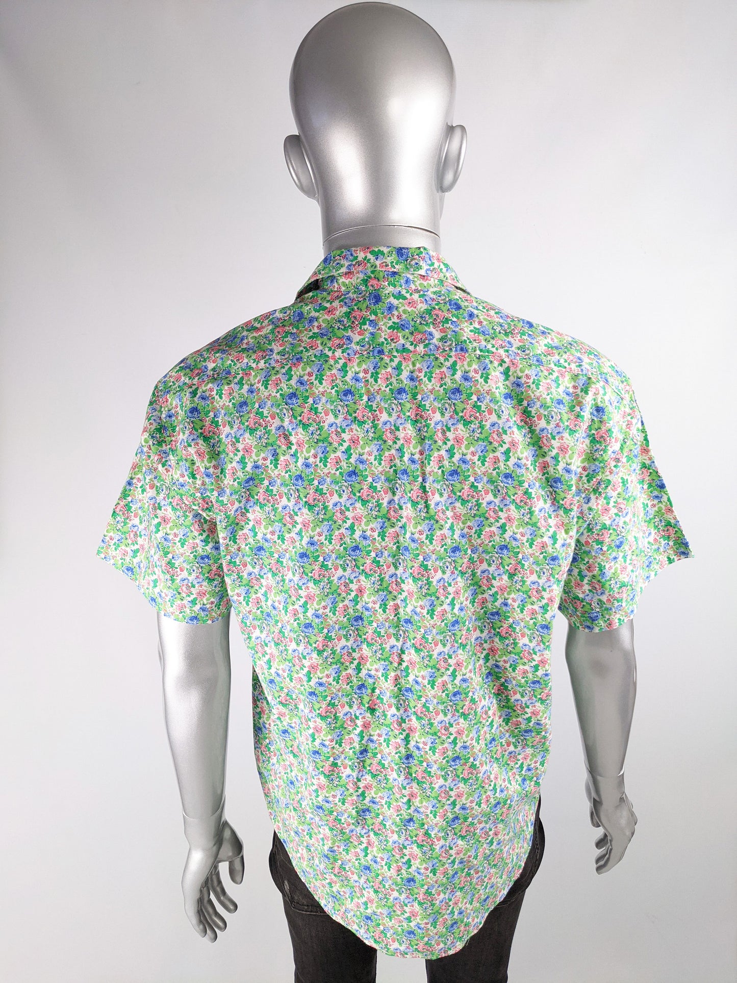 Mens Vintage Short Sleeve Floral Cotton Shirt, 1990s