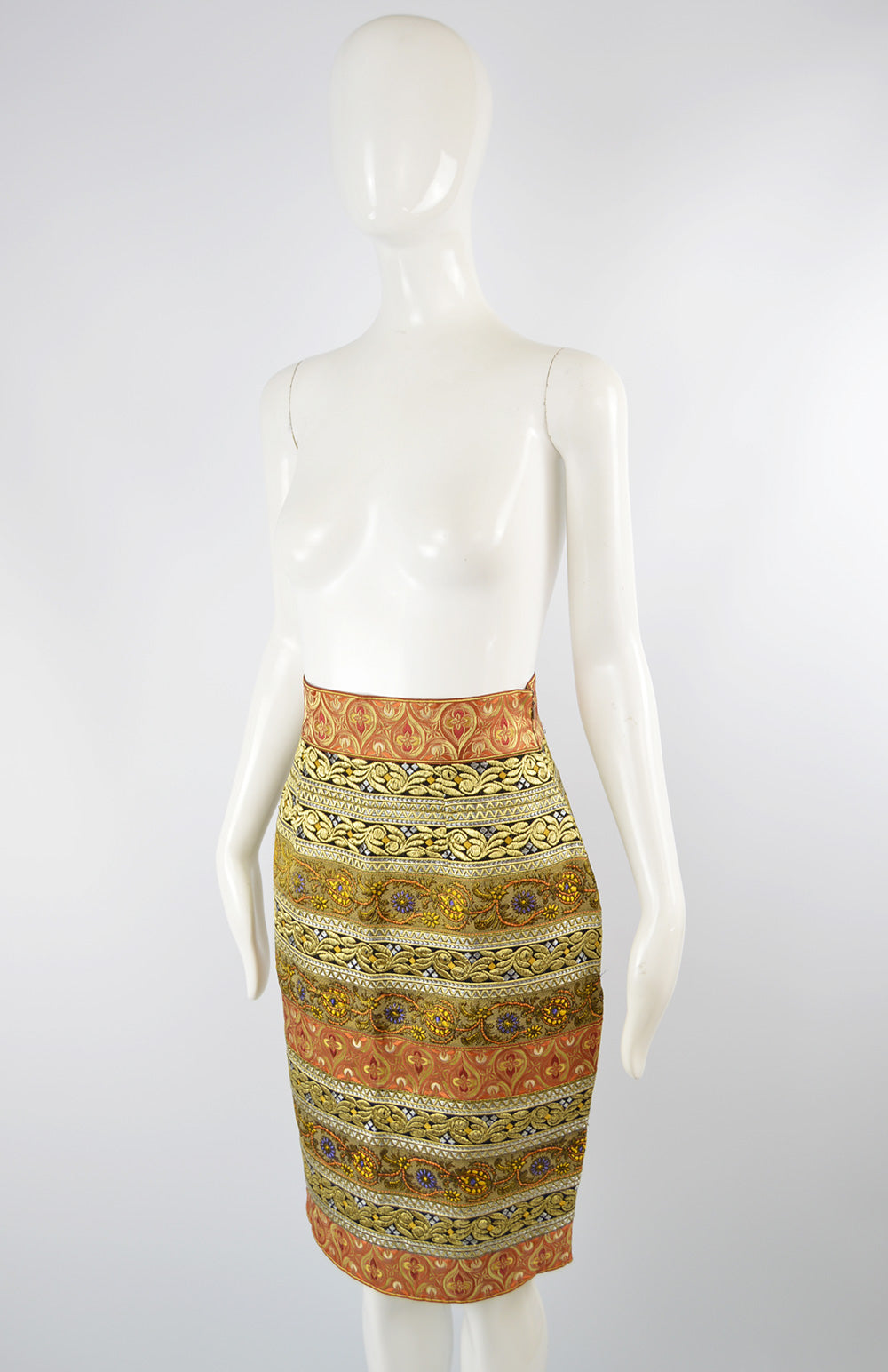 Women's Vintage Red & Gold Brocade Skirt, A/W 1989