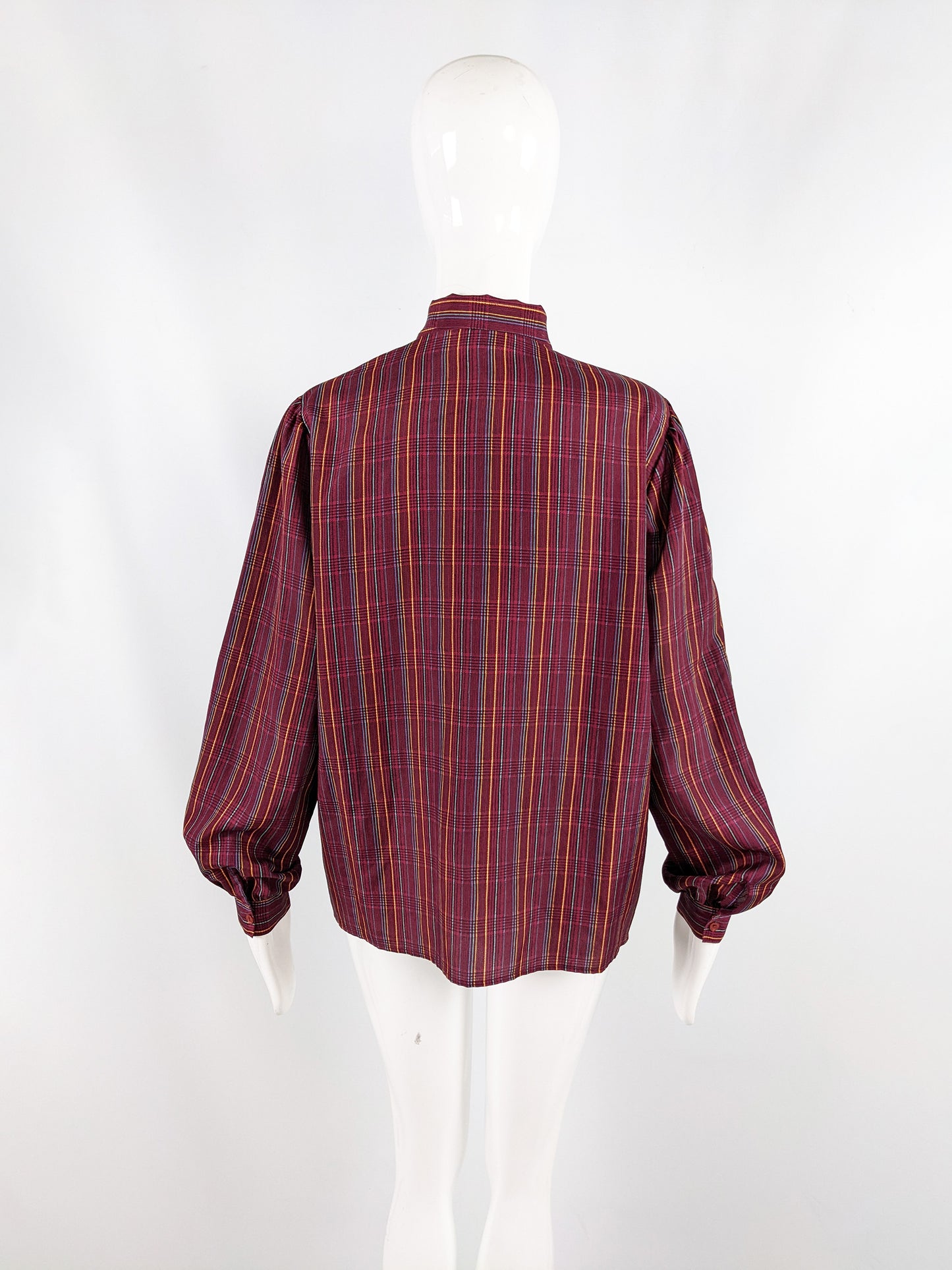 Aquascutum Vintage Dark Pink Checked Pussy Bow Blouse, 1980s