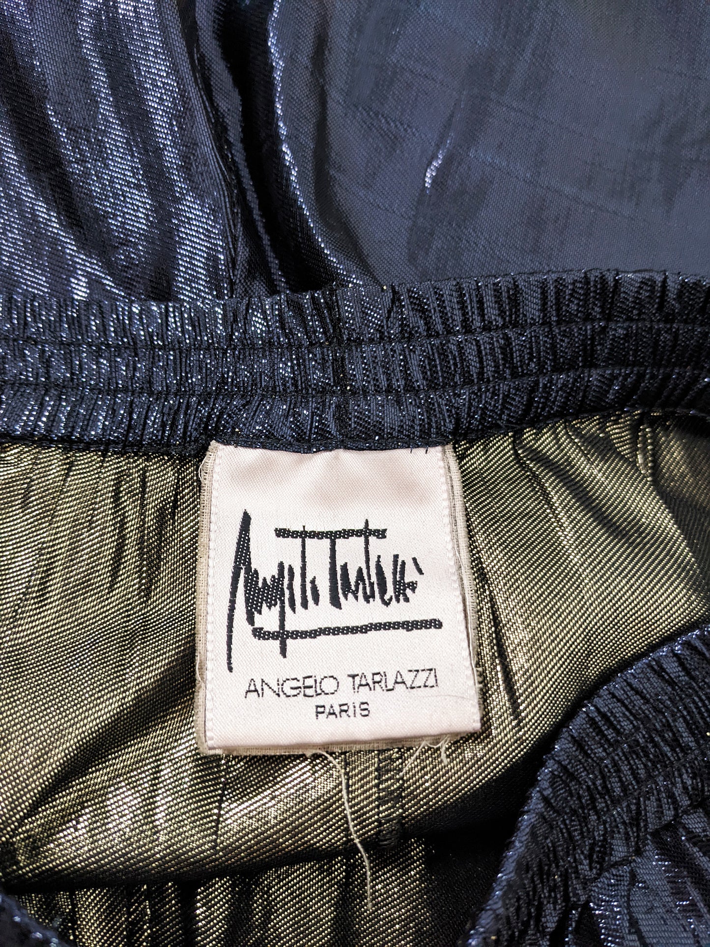 Angelo Tarlazzi Midnight Blue Metallic Silk Lamé Trousers, 1980s