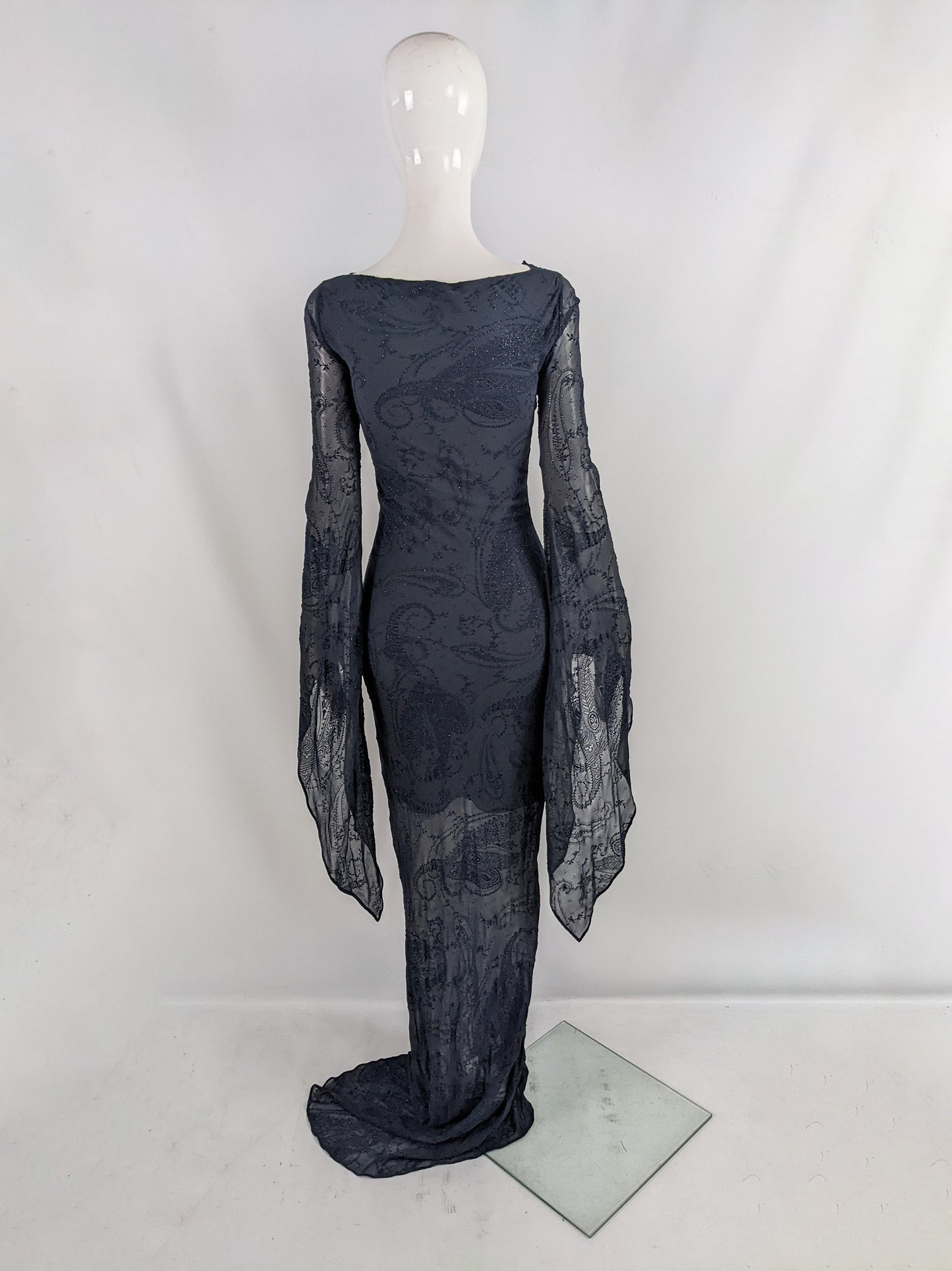 Ronit Zilkha Vintage Midnight Blue Silk Devore Witchy Dress, 2000s