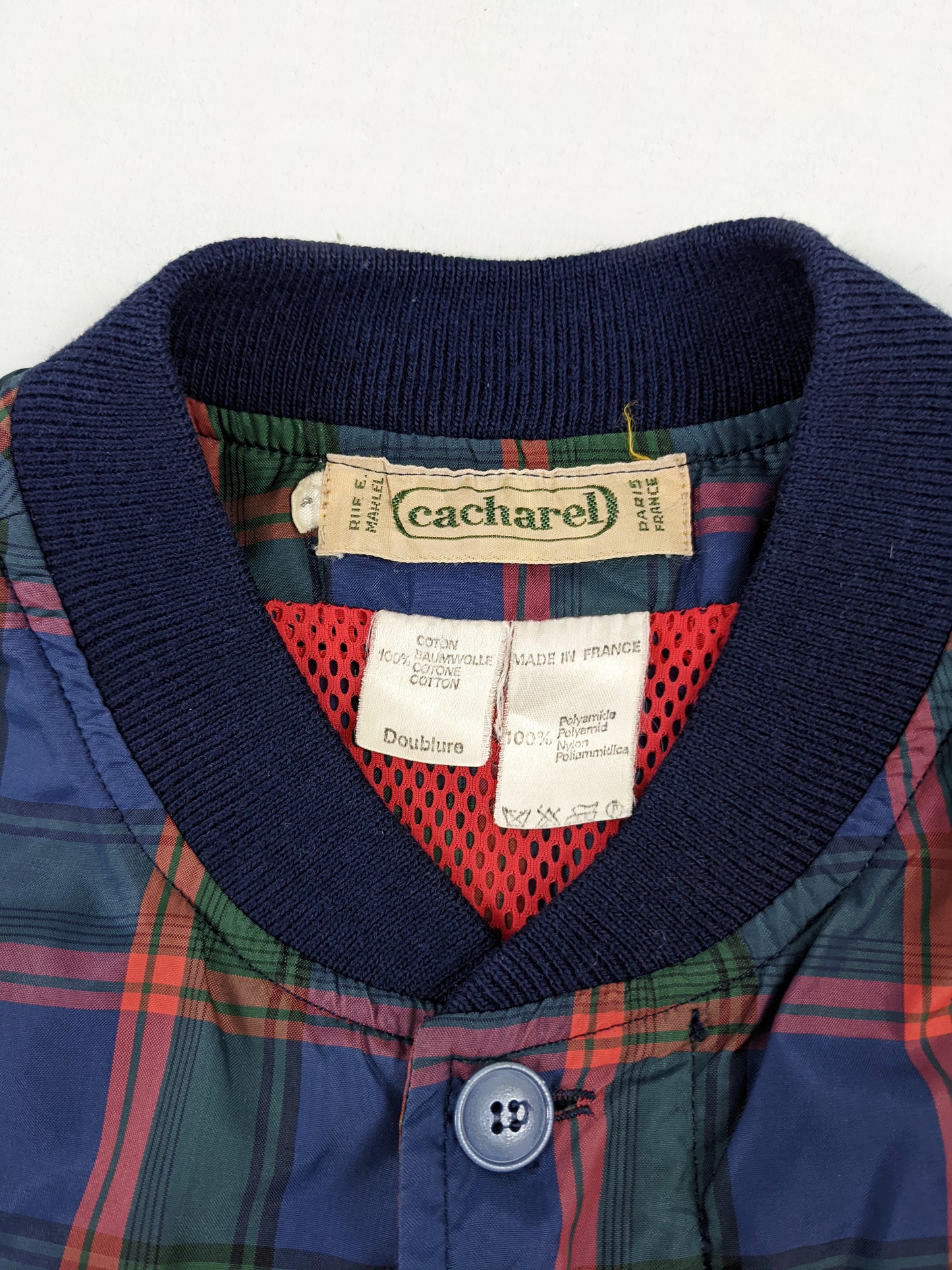 Cacharel Vintage Mens French Tartan Bomber Jacket, 1980s