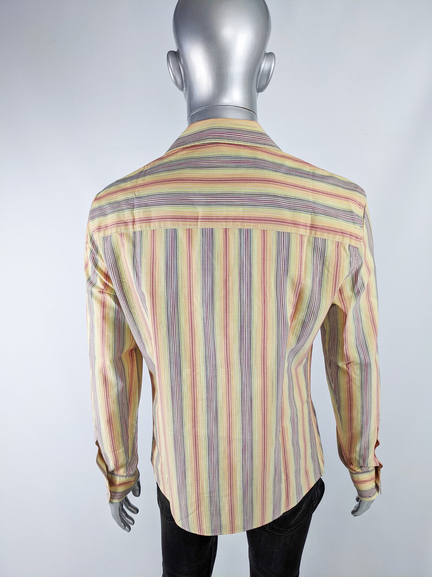 Mens Rainbow Textured Cotton Long Sleeve Shirt, 1990s