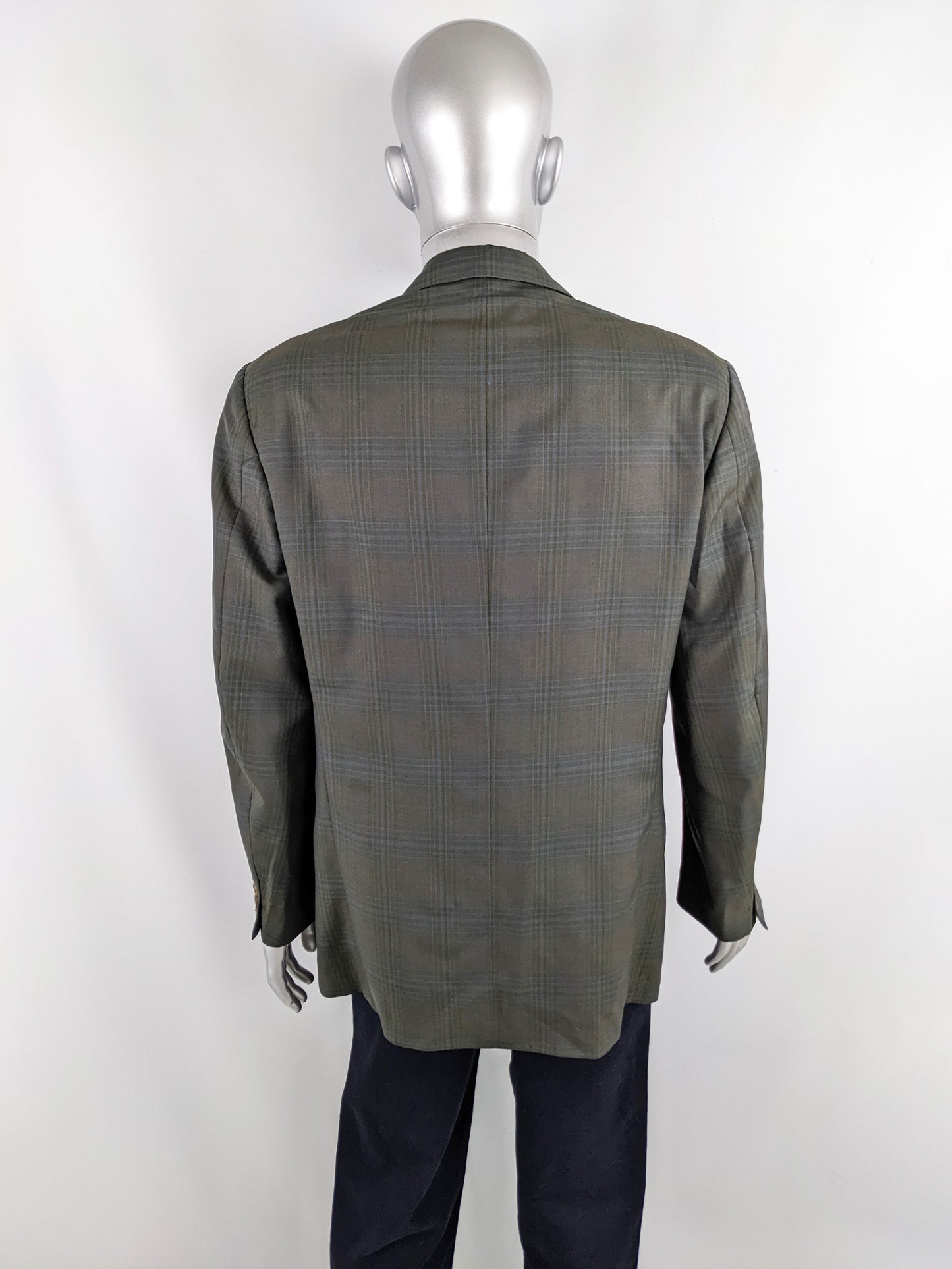 Corneliani Vintage Mens Green Checked Blazer, 1980s