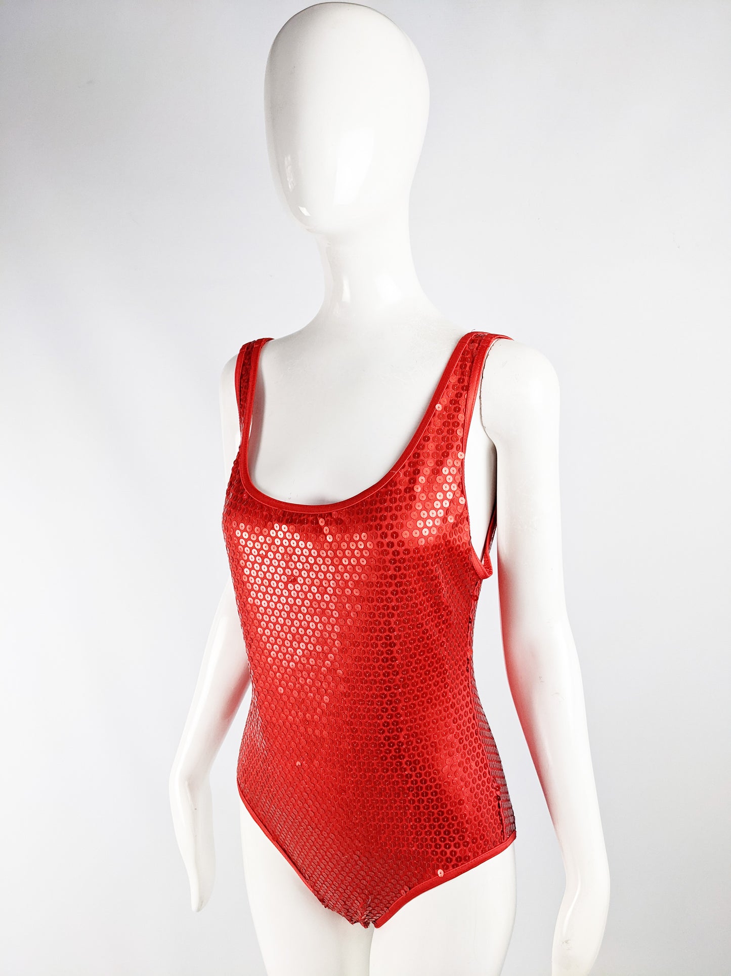 Womens Vintage Red Clear Sequin Swimsuit, 1980s