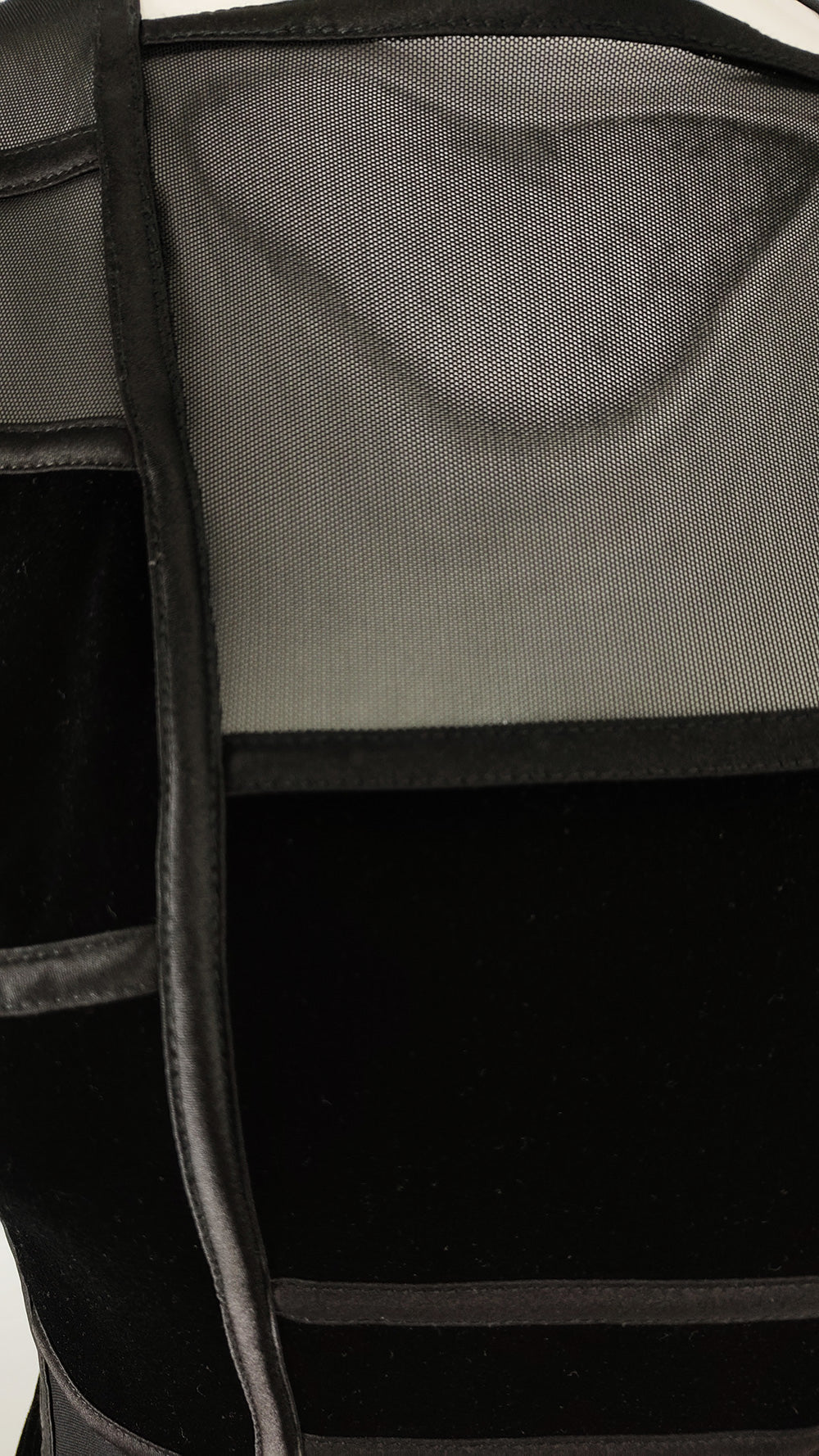 Tadashi Vintage Black Velvet & Sheer Mesh Evening Dress, 1990s