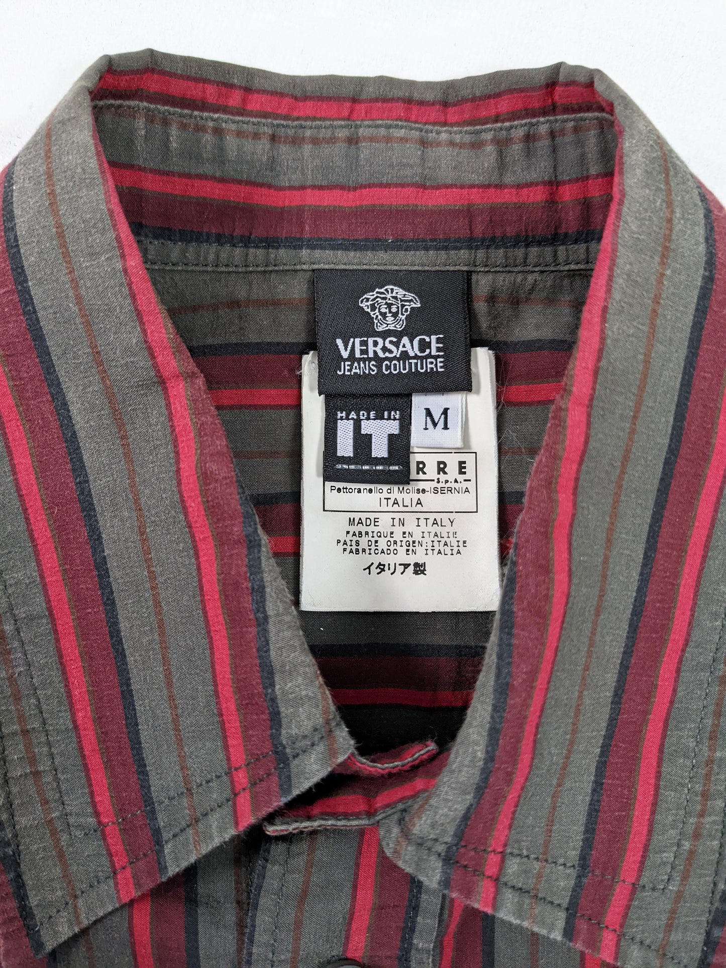 Versace Vintage Mens Red Beaded 'Rebel' Long Sleeve Shirt, 1990s