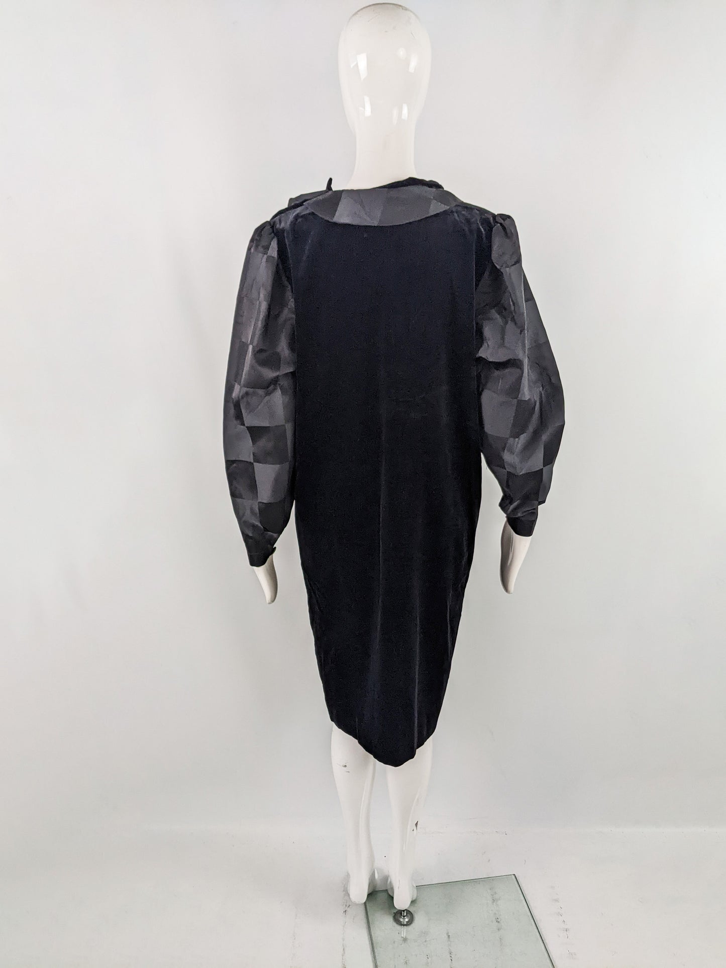 Vintage 1980s Black Velvet & Taffeta Balloon Sleeve Party Dress