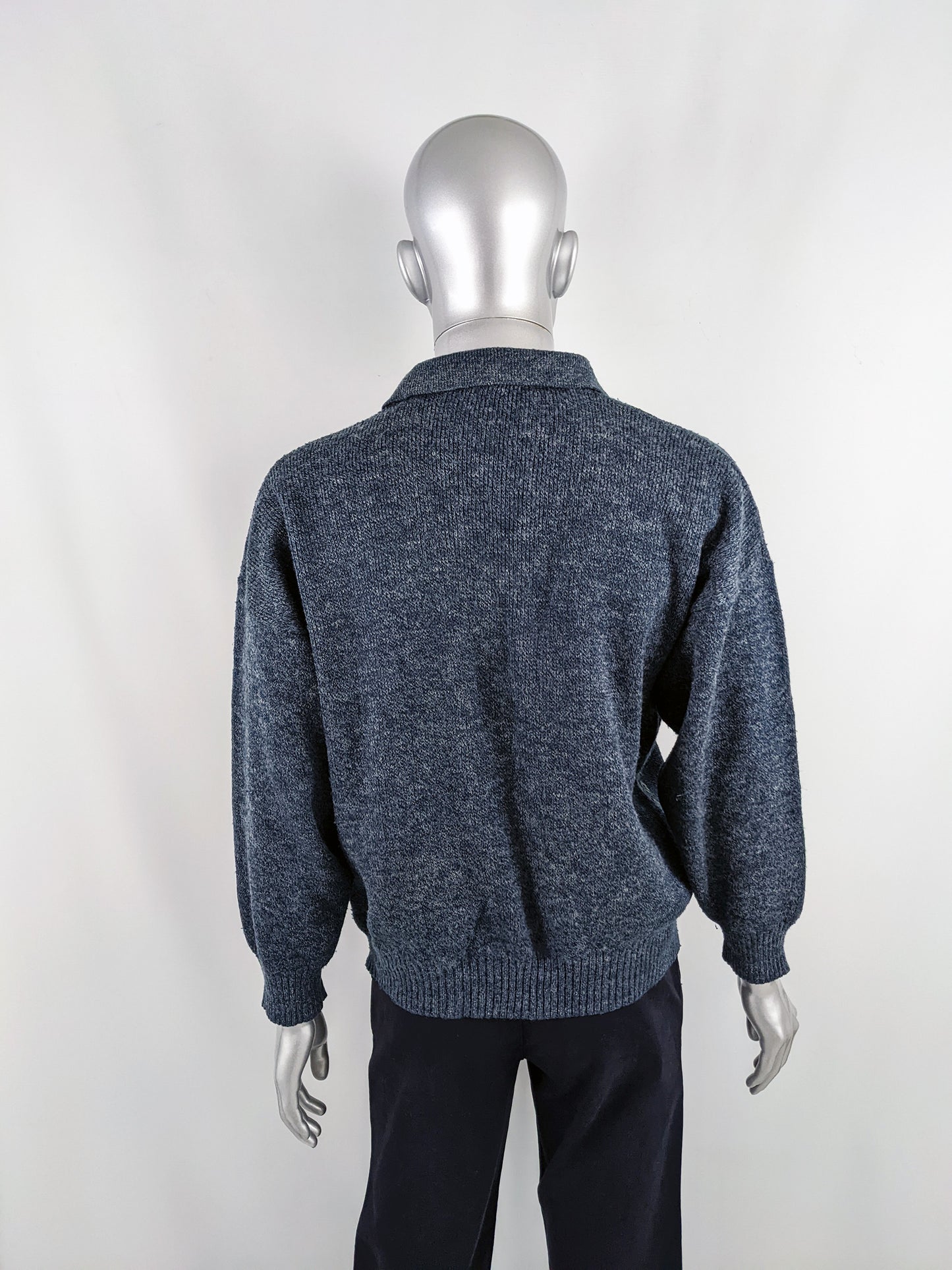 Vintage 1980s Mens Wool Blend Suede Patch Jumper