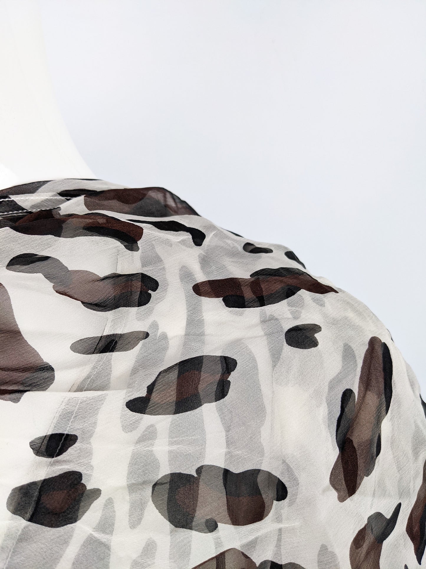 Womens Vintage Draped Silk Chiffon Animal Print Blouse, 1980s