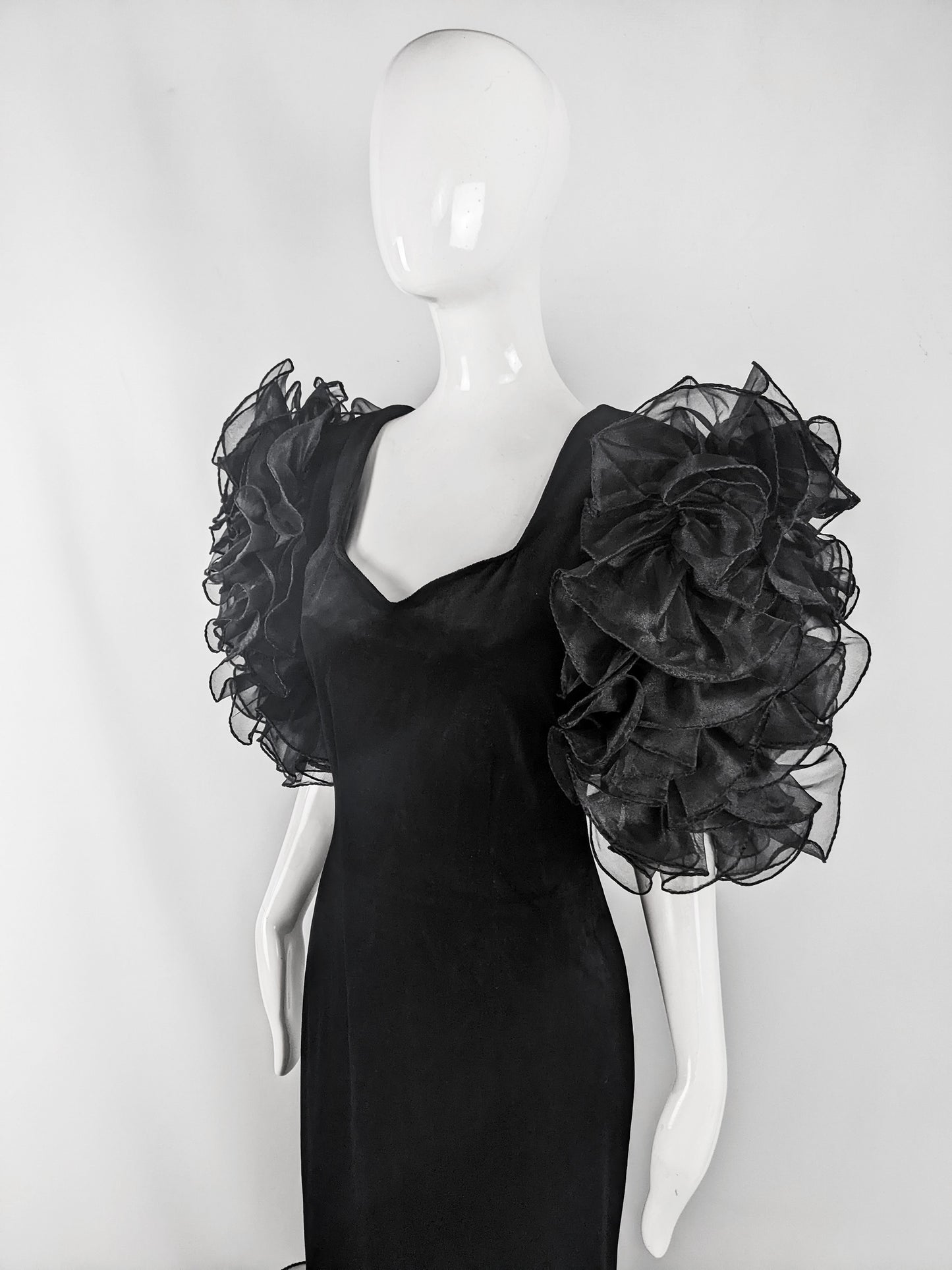 Scarvin Vintage Flamboyant Ruffled Organza & Velour Evening Dress, 1980s