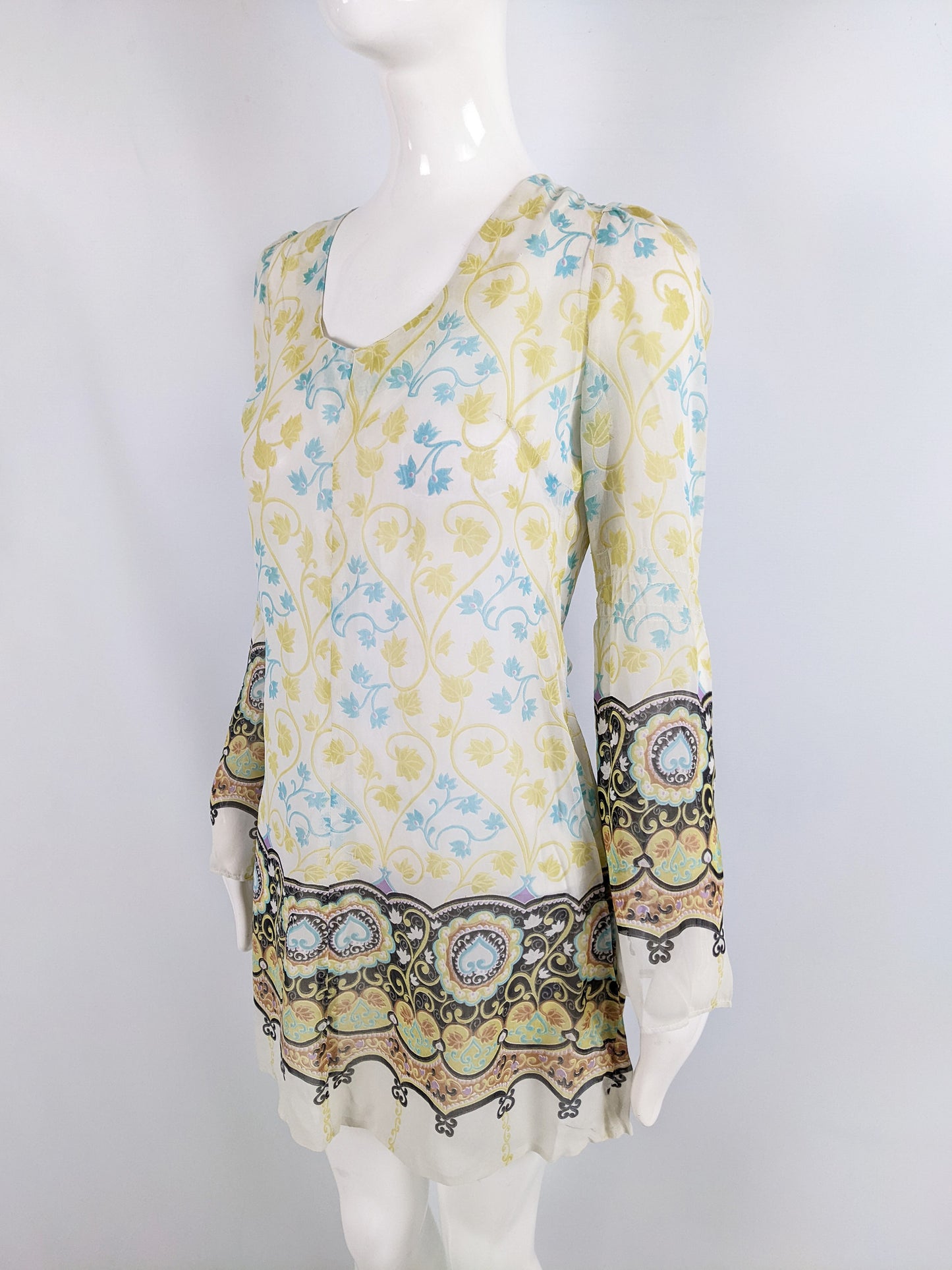 London Mob of Carnaby Street Vintage Sheer Boho Mini Dress, 1960s