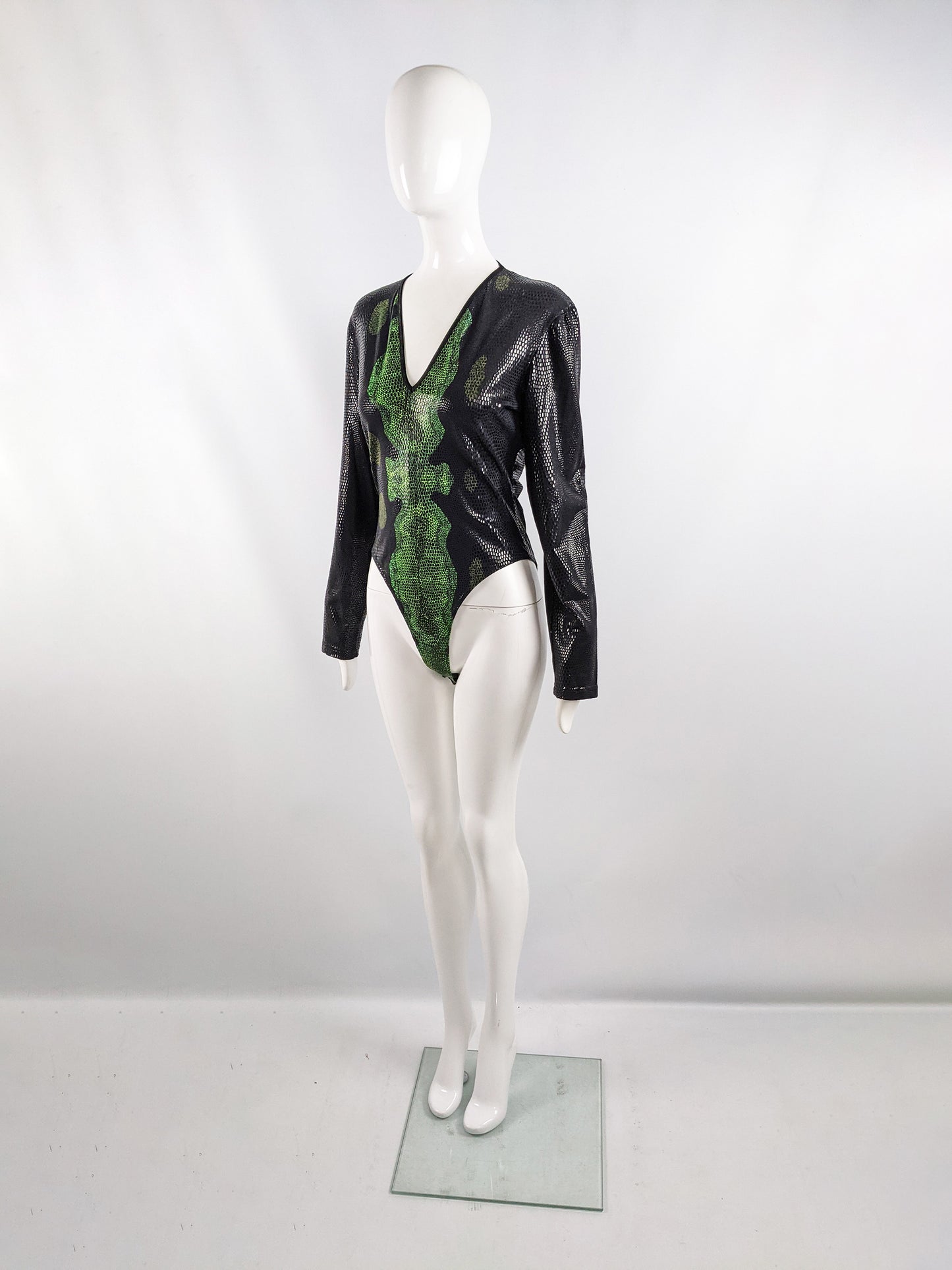 Vintage Womens Snakeskin Print Rubber Scale Effect Bodysuit, 1990s