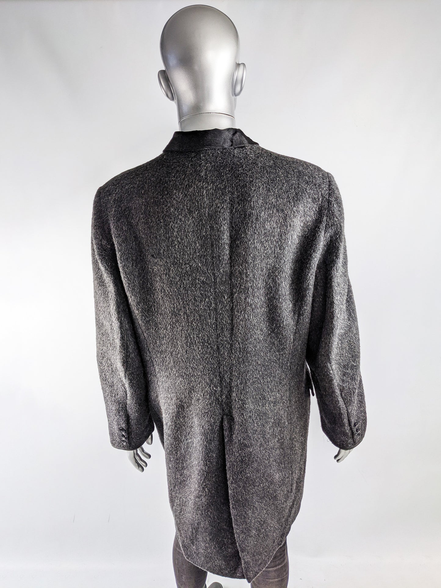 Mens Vintage Grey Wool & Ponyskin Chesterfield Coat, 1990s