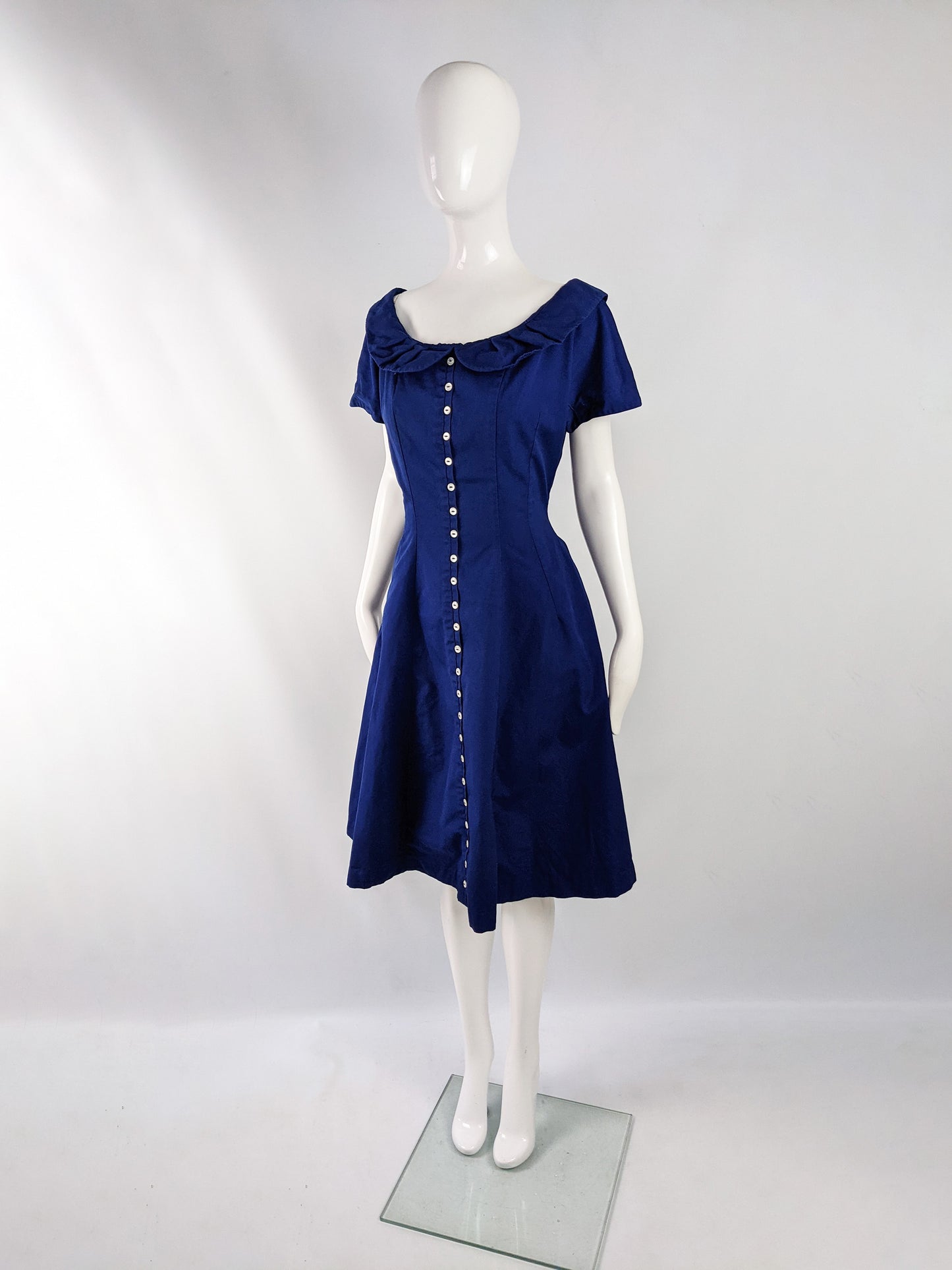 Vintage Dark Blue Short Sleeve Fit & Flare Dress, 1950s