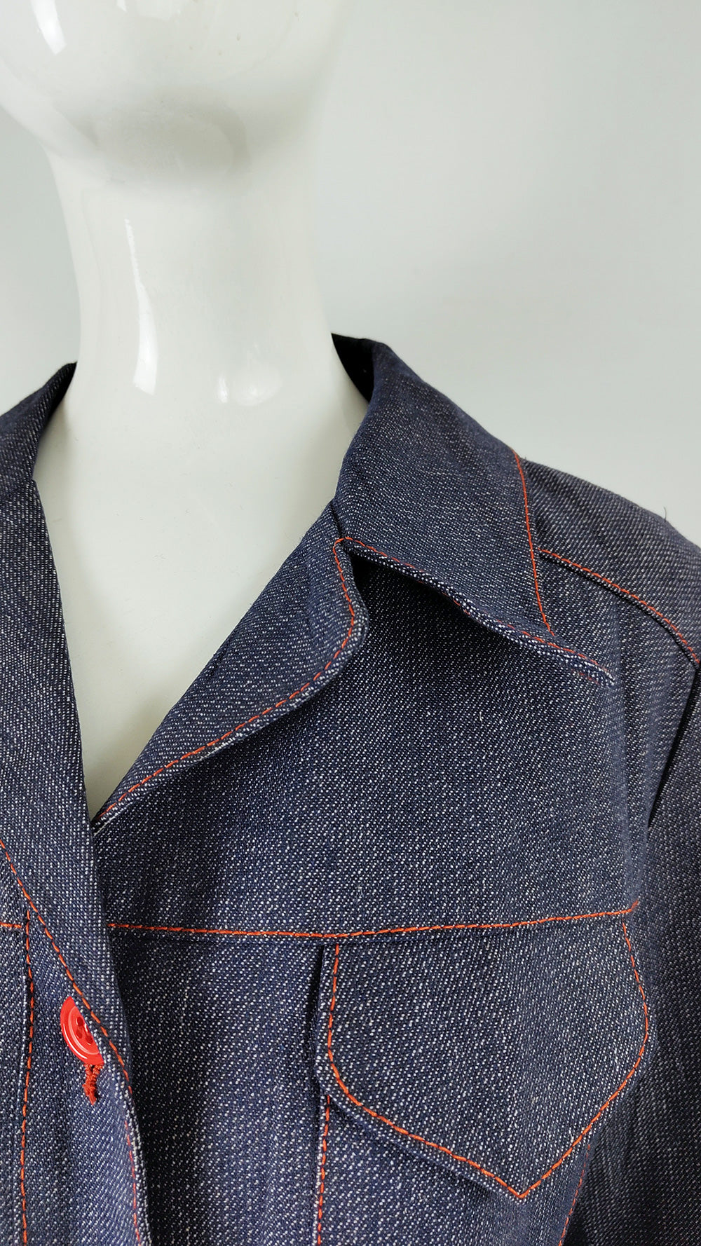 Vintage 70s Western Denim Jacket with Red Buttons, 1970s
