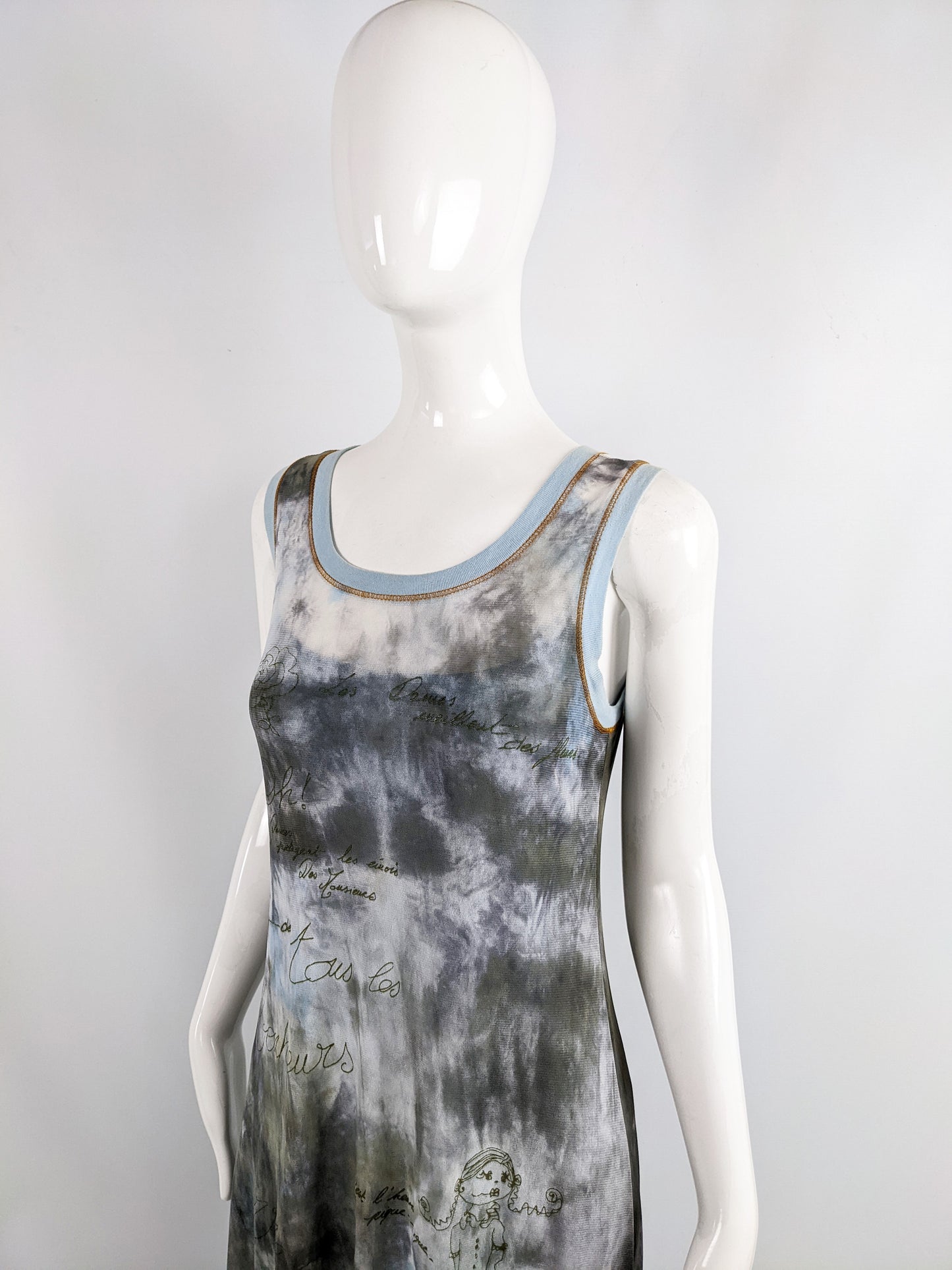 Cop Copine Vintage Mesh Two Piece Tie Dye Print Slip Dress, 1990s