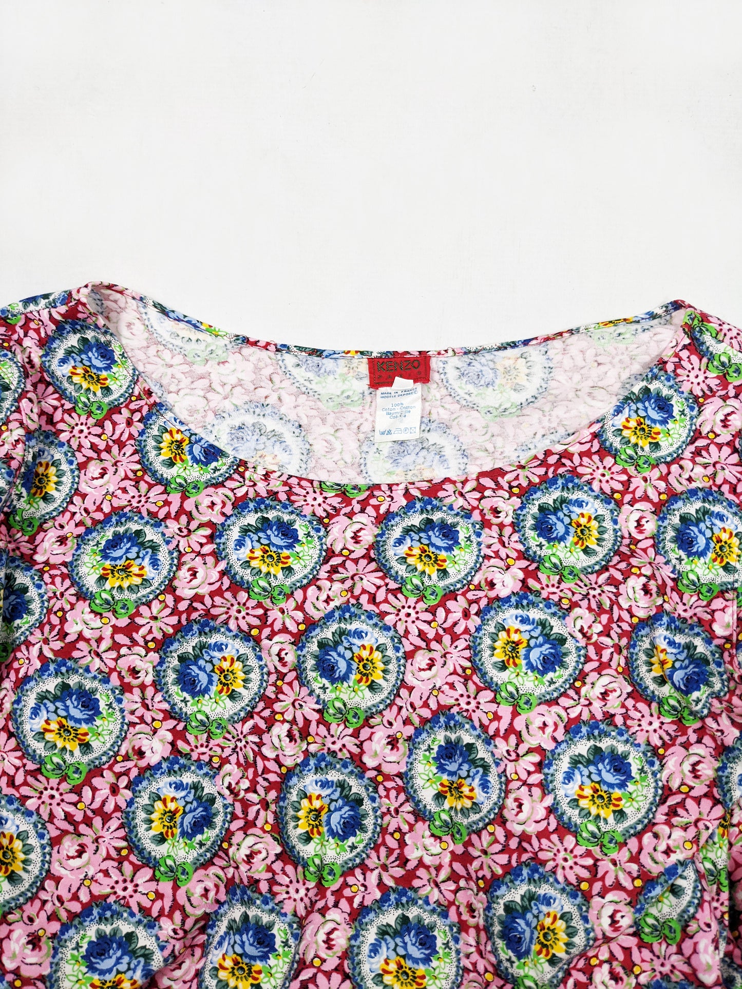 Kenzo Vintage Womens Red Floral Print Long Sleeve T Shirt, 1990s