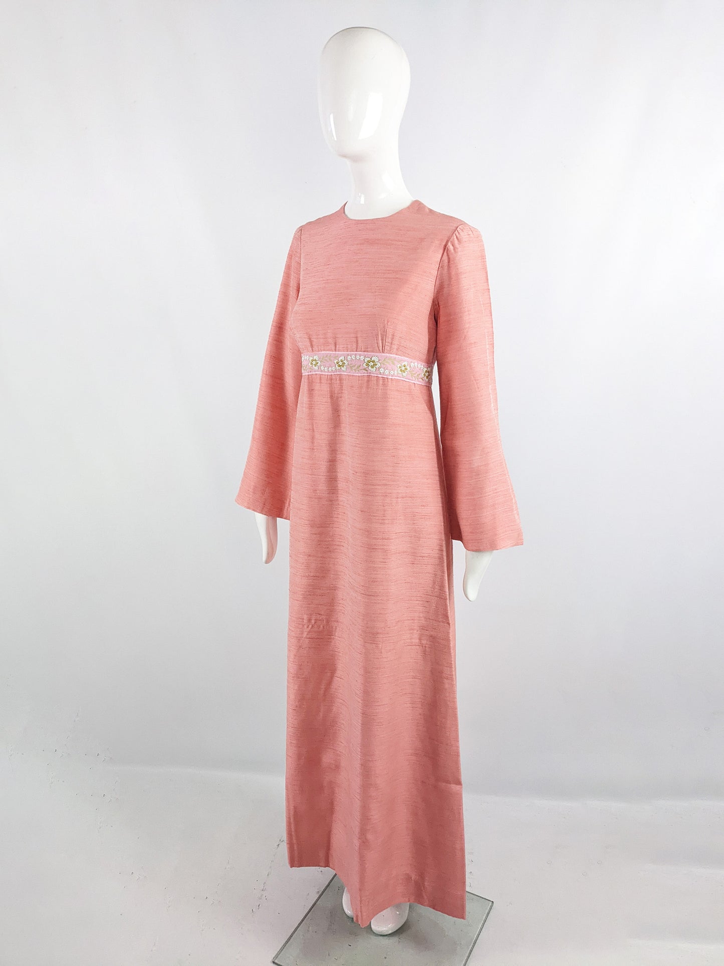 Vintage 1960s Raw Silk Peach Maxi Dress