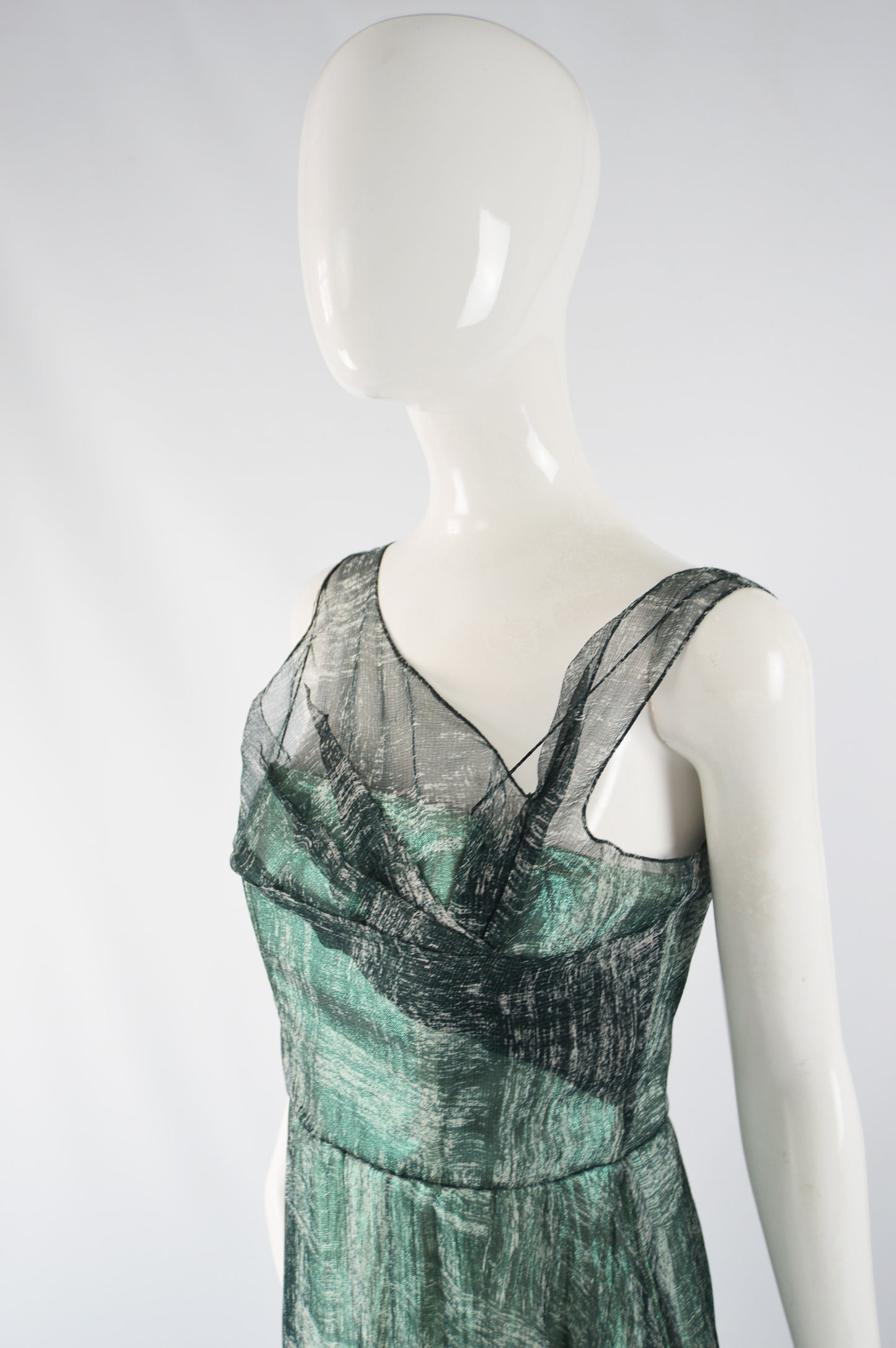 Vintage Metallic Green Bubble Hem Evening Dress, A/W 2004