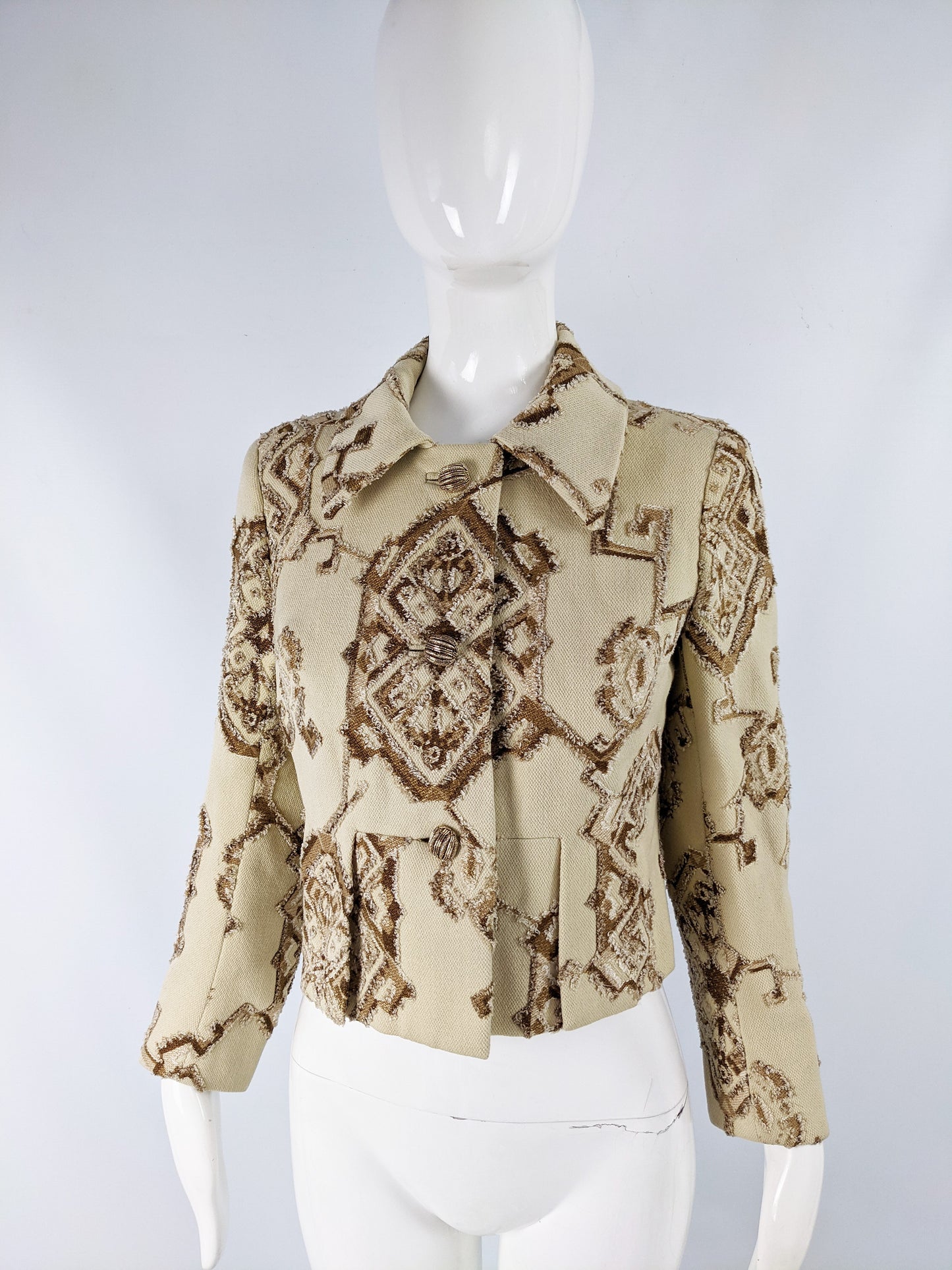 Carven Vintage Cream Wool Brocade Tapestry Jacket, 1960s