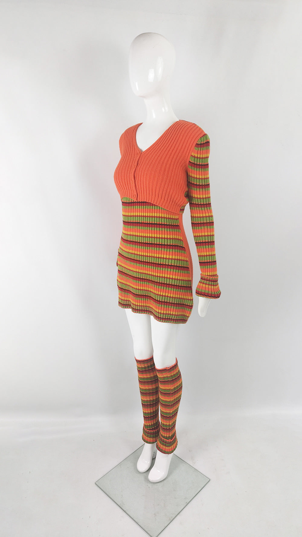 Aridza Bross Vintage y2k Striped Knit Dress, Cardigan & Leg Warmers