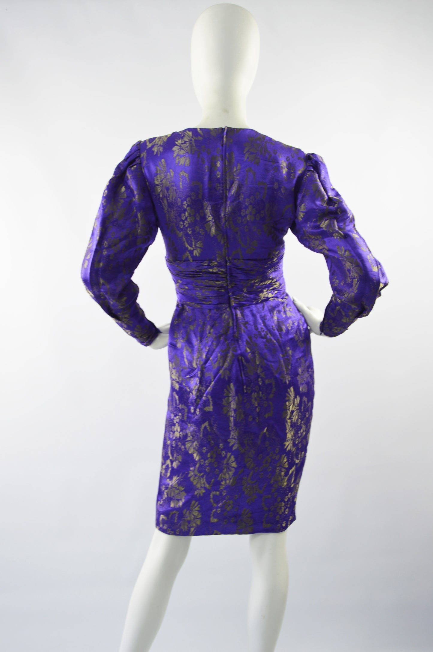 Preowned Blue & Gold Vintage Silk Party Dress, 1980s