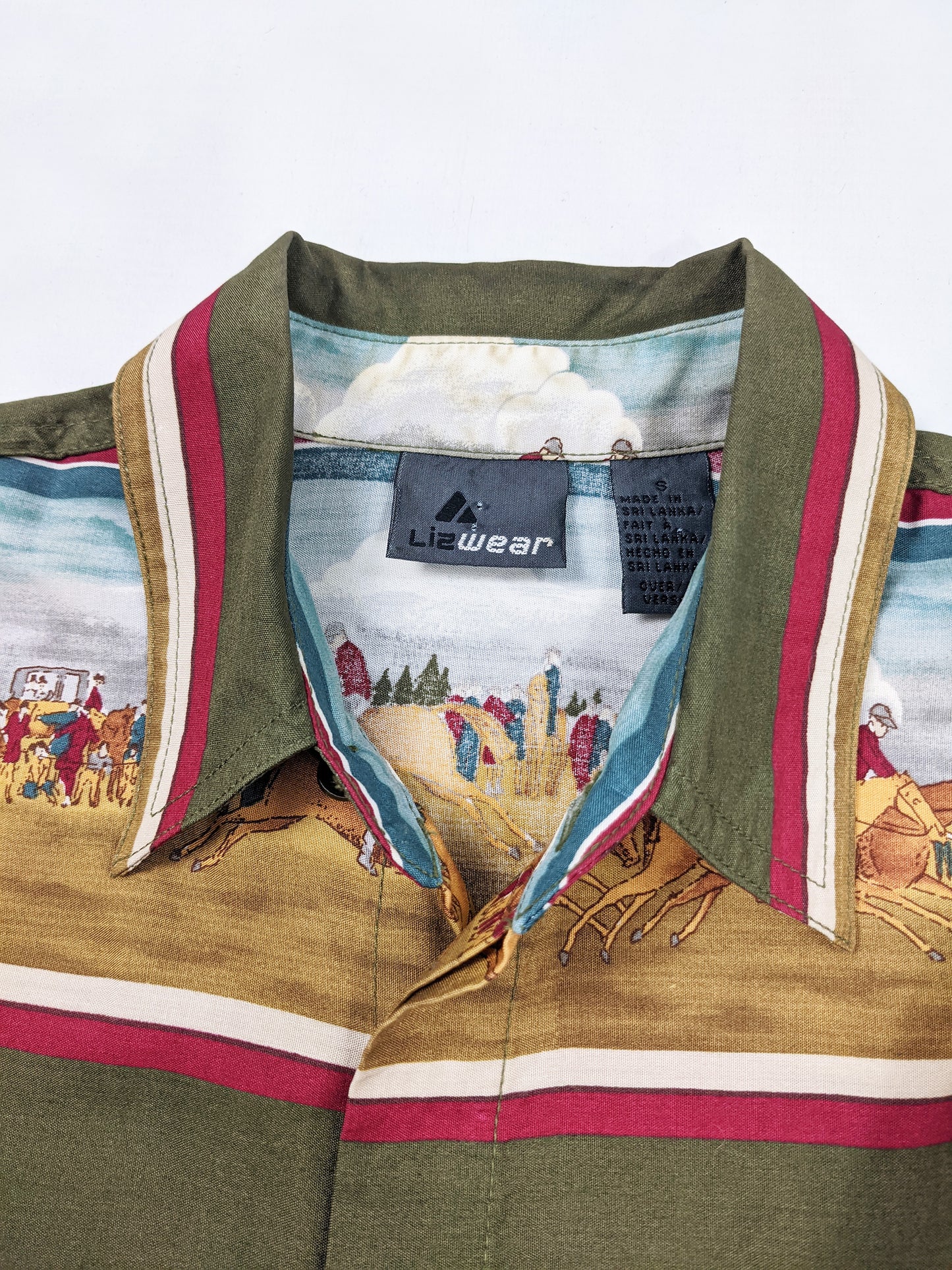 Mens Vintage Horse Racing Print Modal Shirt, 1980s