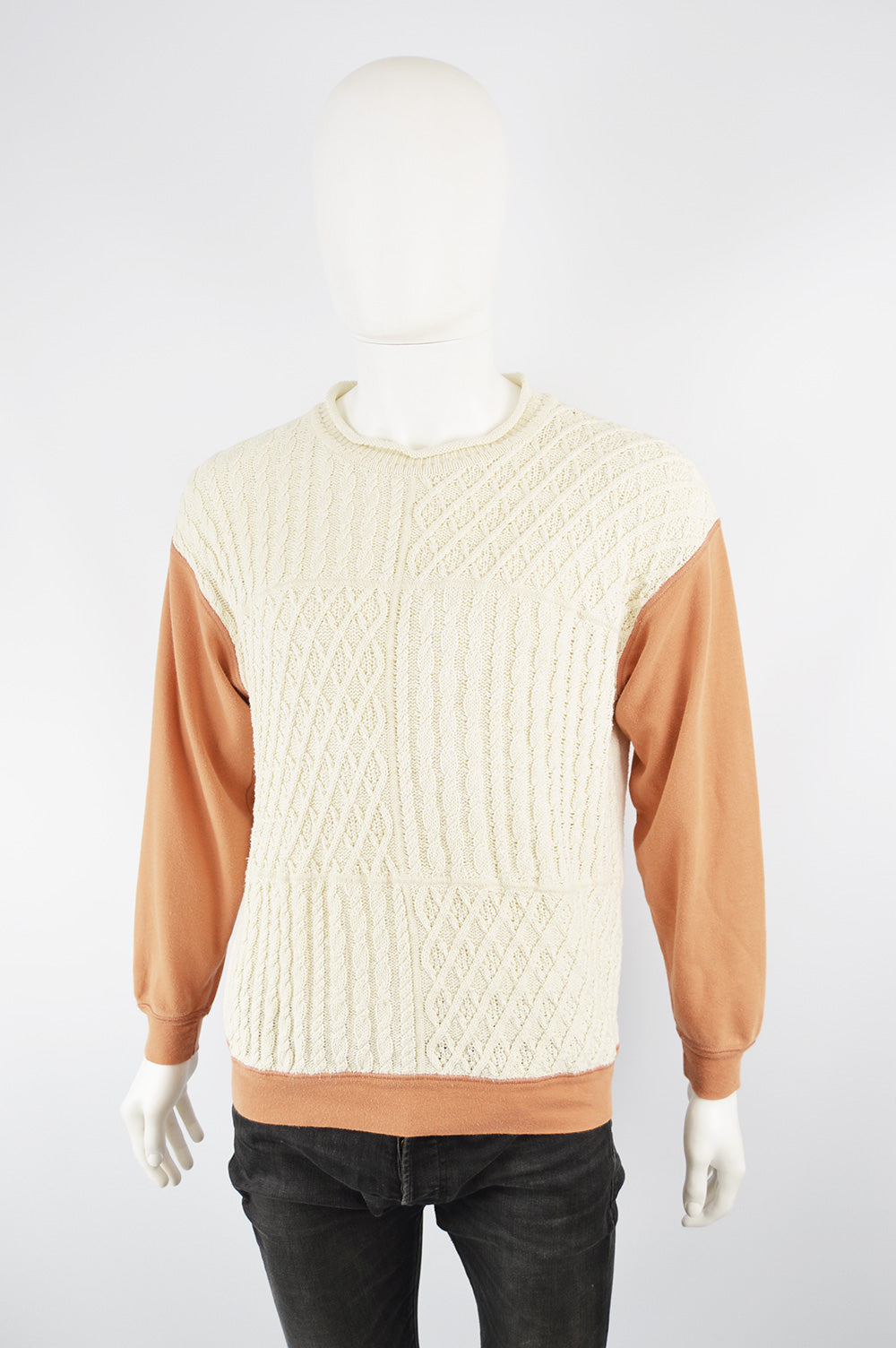 Vintage Men's Cable Knit & Cotton Sweatshirt, 1990s