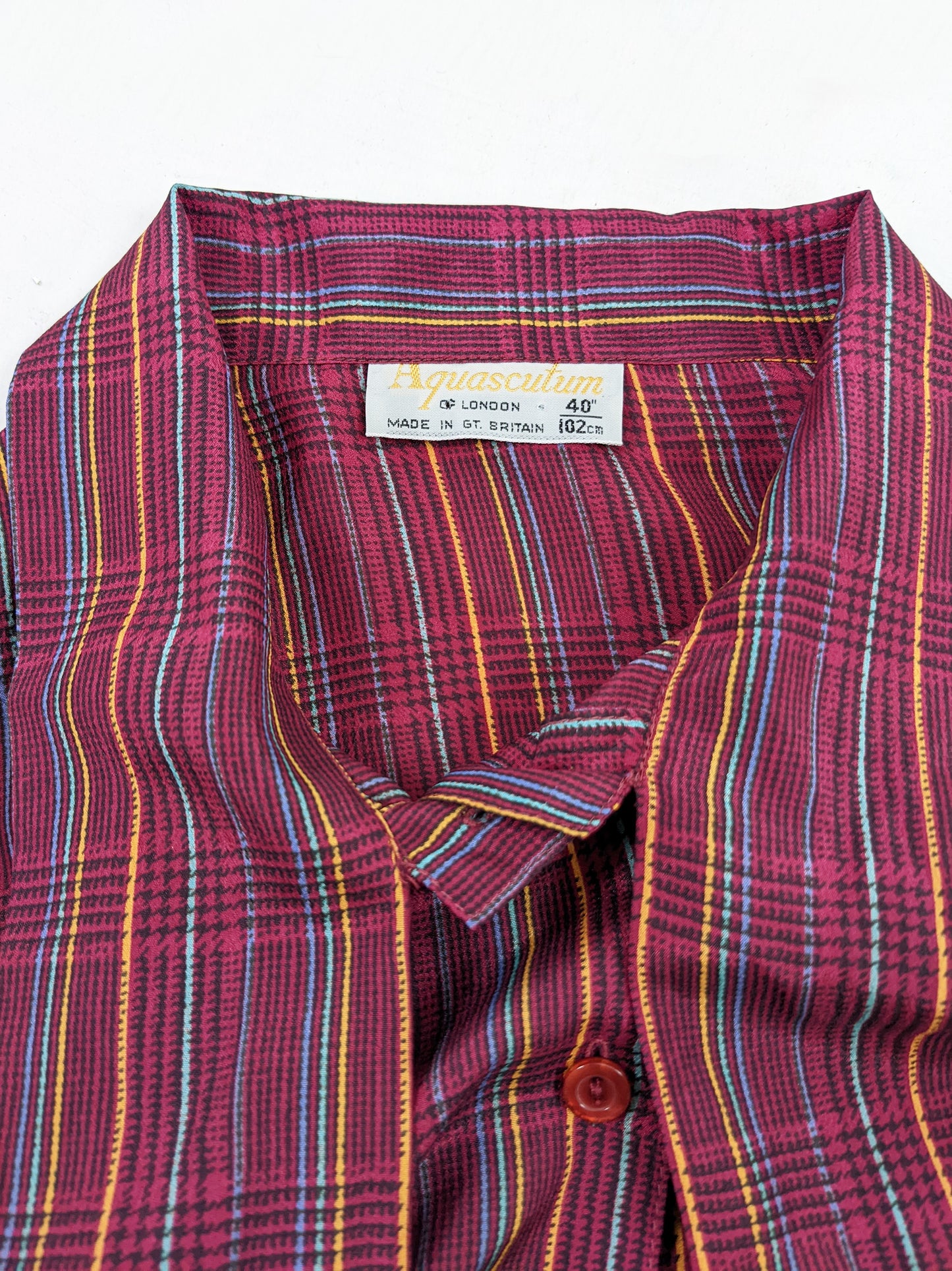 Aquascutum Vintage Dark Pink Checked Pussy Bow Blouse, 1980s