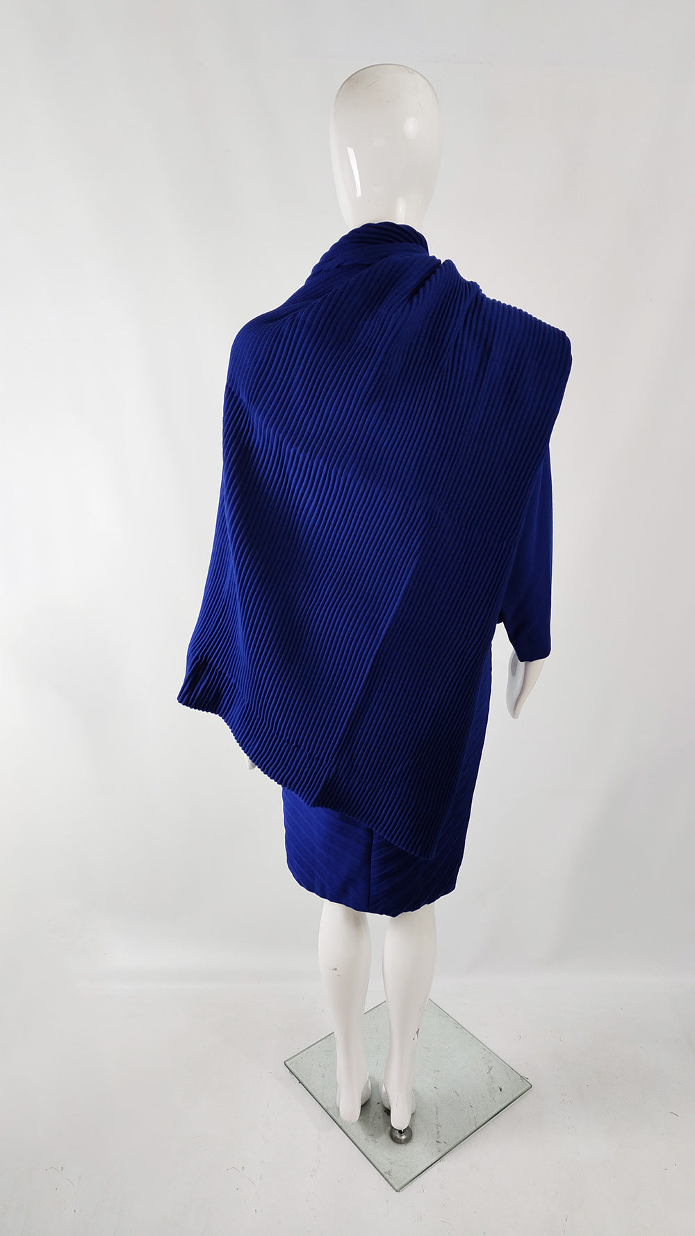 Gianni Versace Couture Blue Wool Pleated Dress & Scarf, Fall 1989