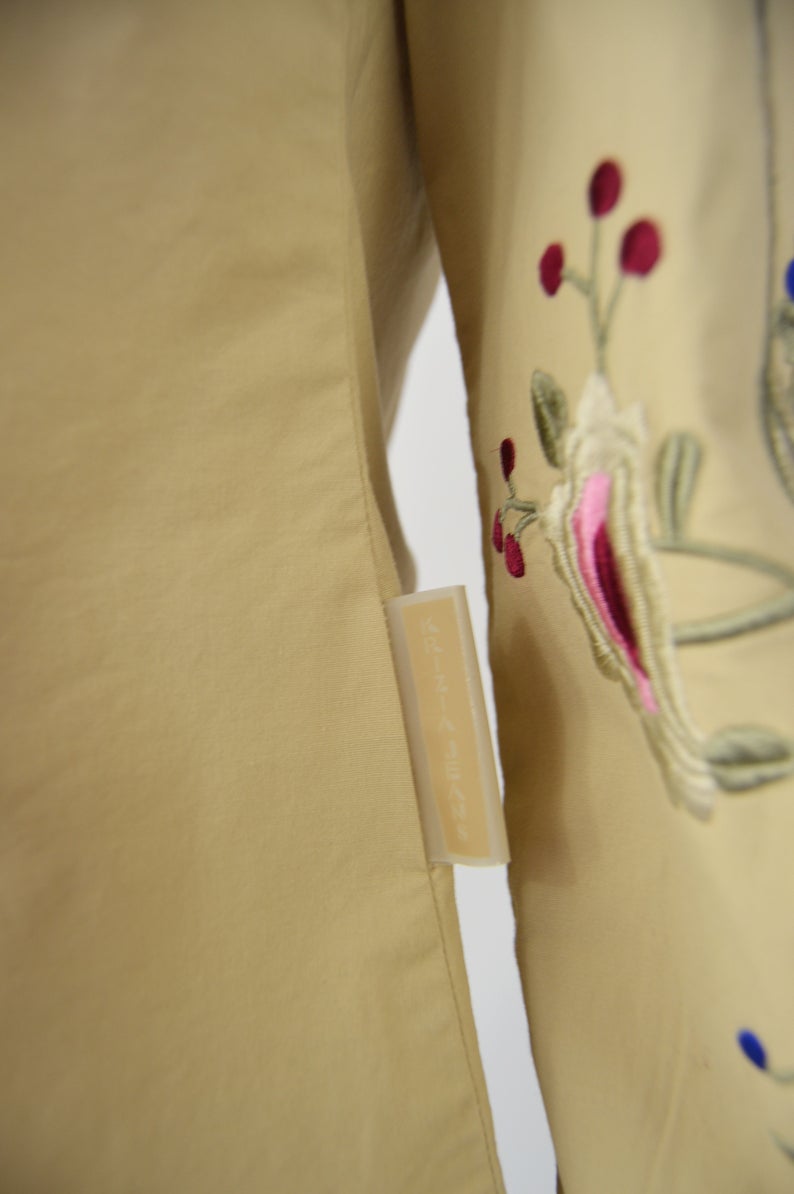 Womens Floral Embroidered Khaki Shirt, 1990s