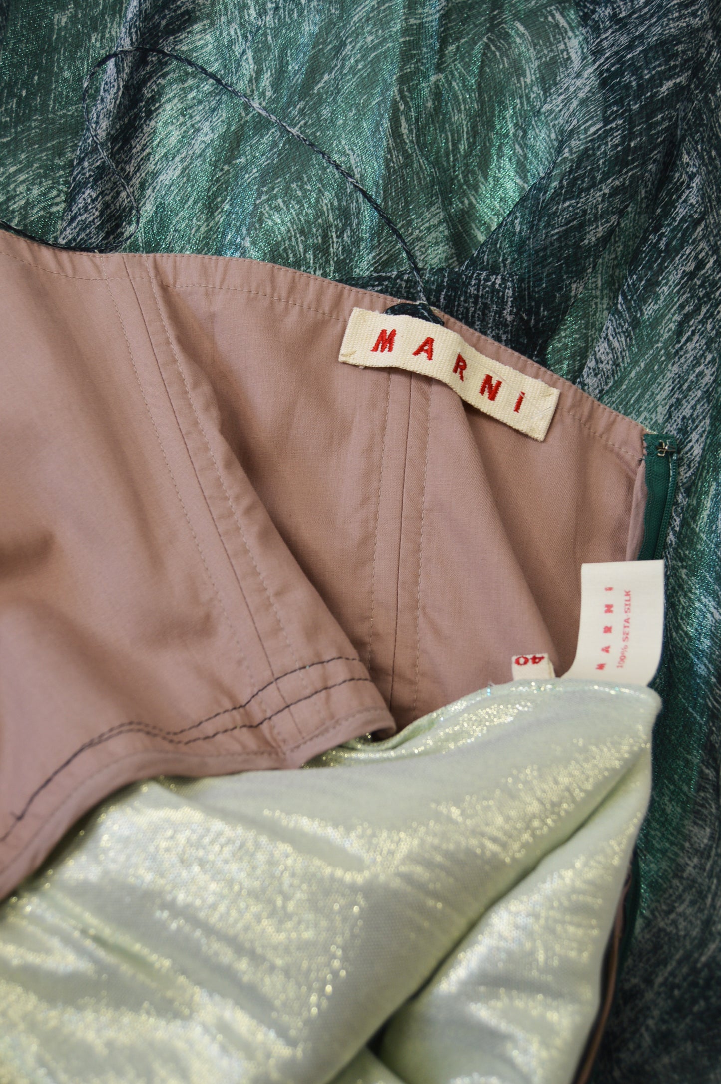 Vintage Metallic Green Bubble Hem Evening Dress, A/W 2004