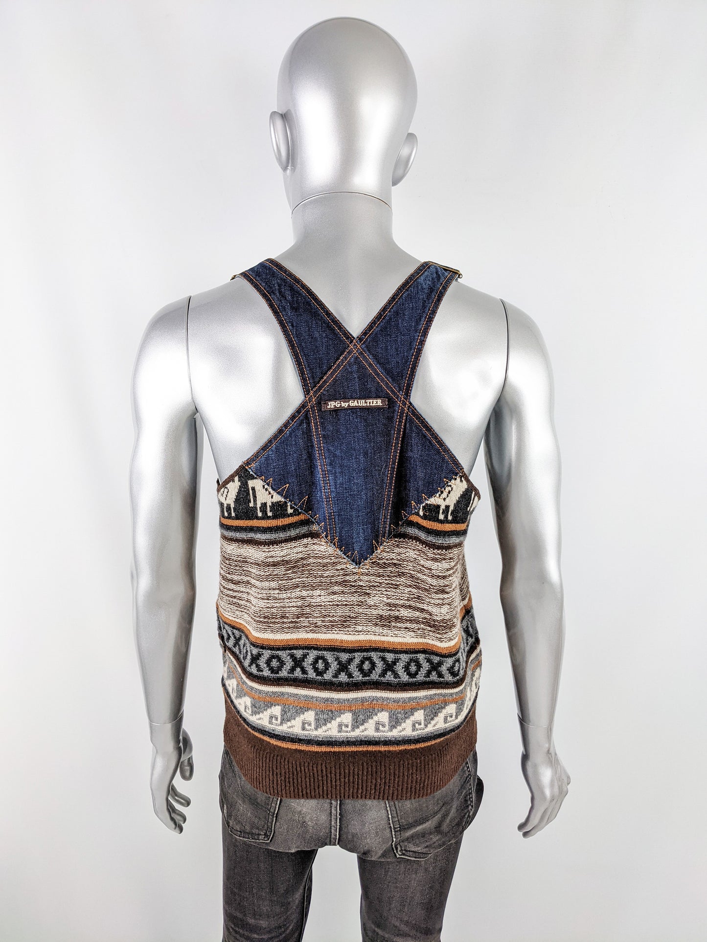 Mens Vintage Knit Sweater & Denim Dungaree Top, 1990s
