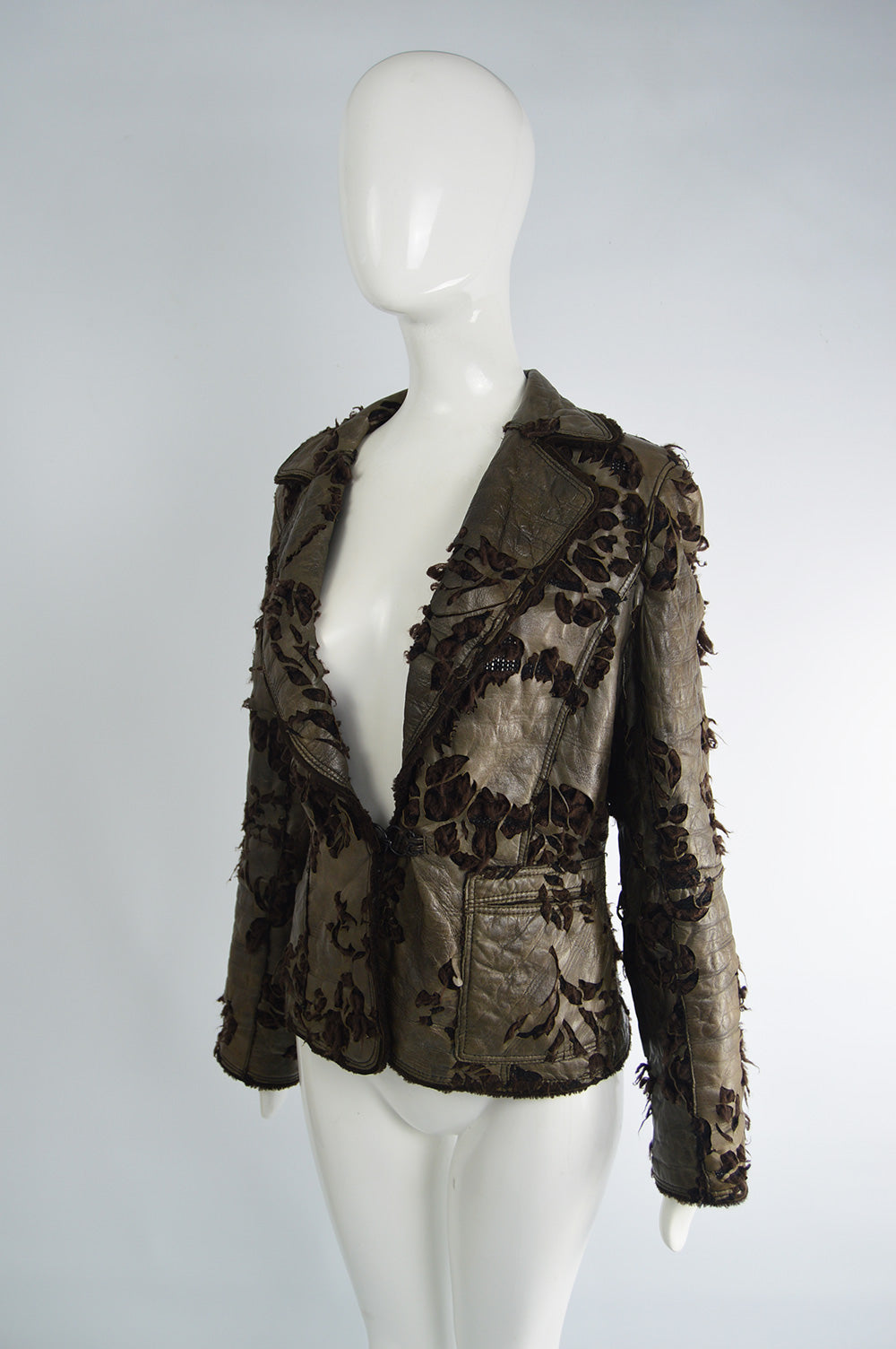 Sylvie Schimmel Paris Vintage Brown Cut Out Leather & Shearling Jacket, 1990s