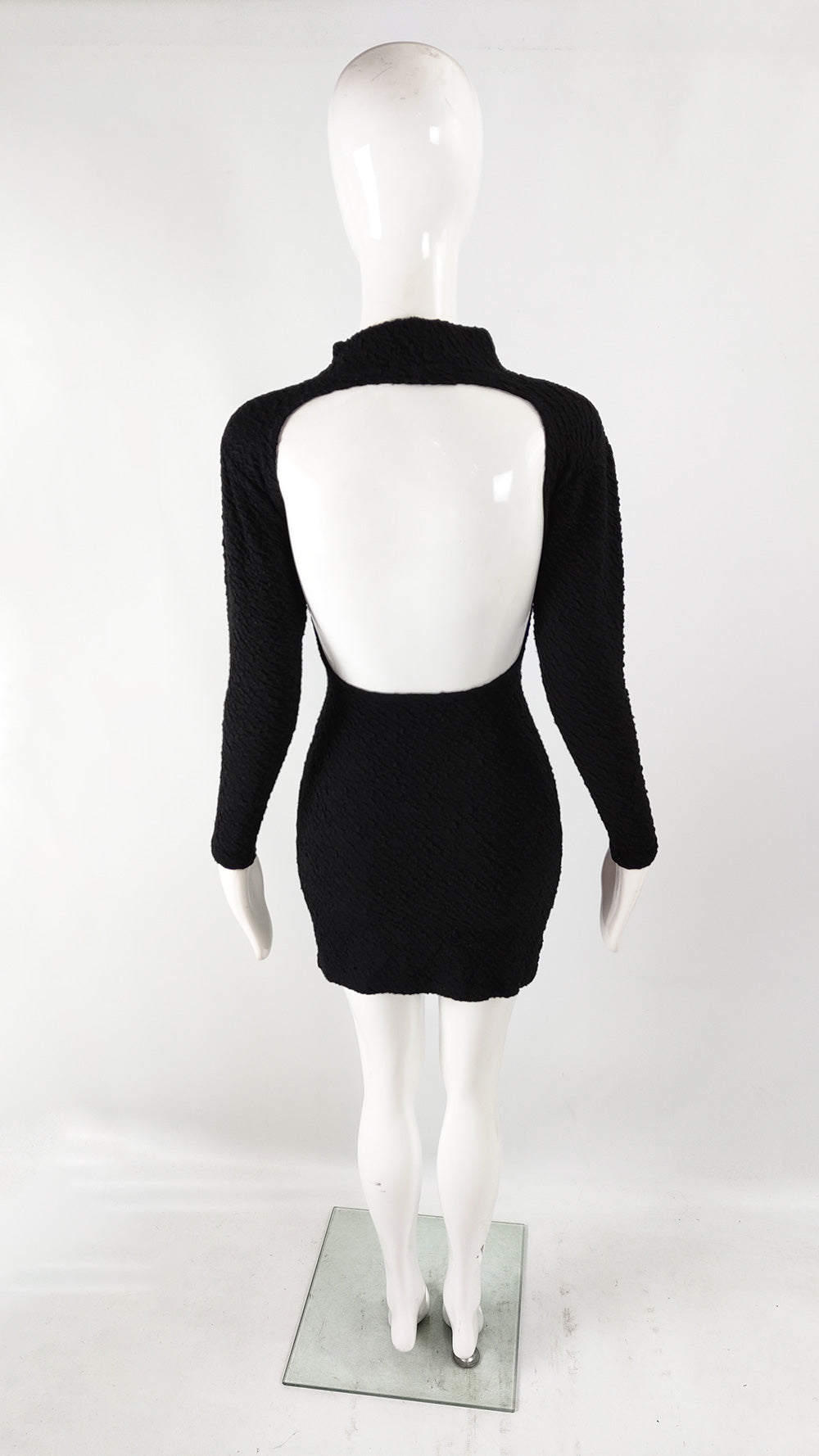 Fiorucci Vintage Crinkled Long Sleeve Cut Out Bodycon Dress, 1980s