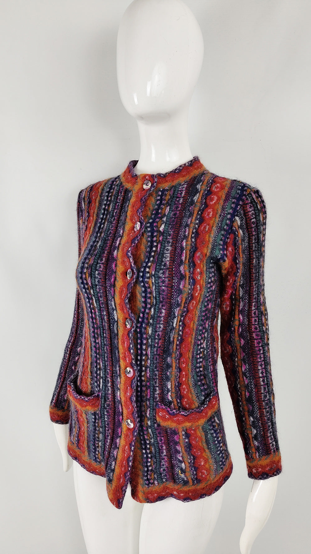 Missoni Vintage Abstract Textured Knit Womens Cardigan, 1990s