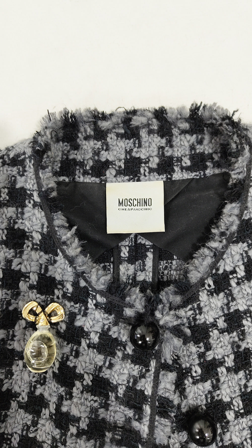 Moschino Vintage Grey & Black Tweed Perfume Bottle Jacket