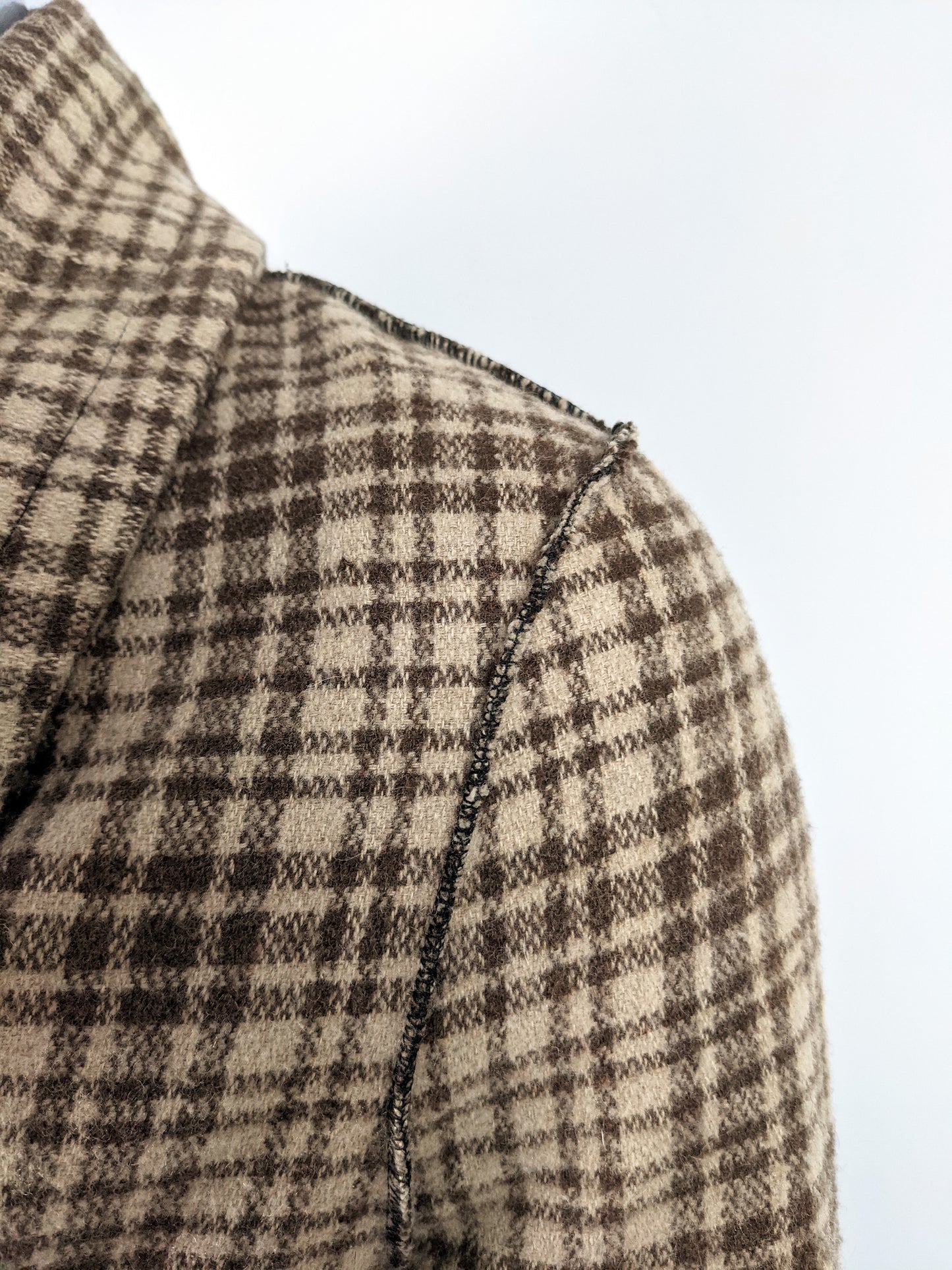 Vintage Brown Check Double Breasted Pea Coat, 1990s